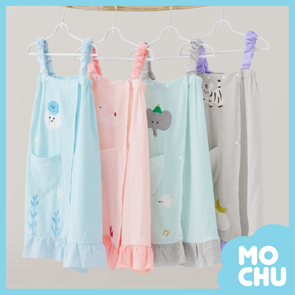 動物貼布純棉紗布親子浴袍(四色)