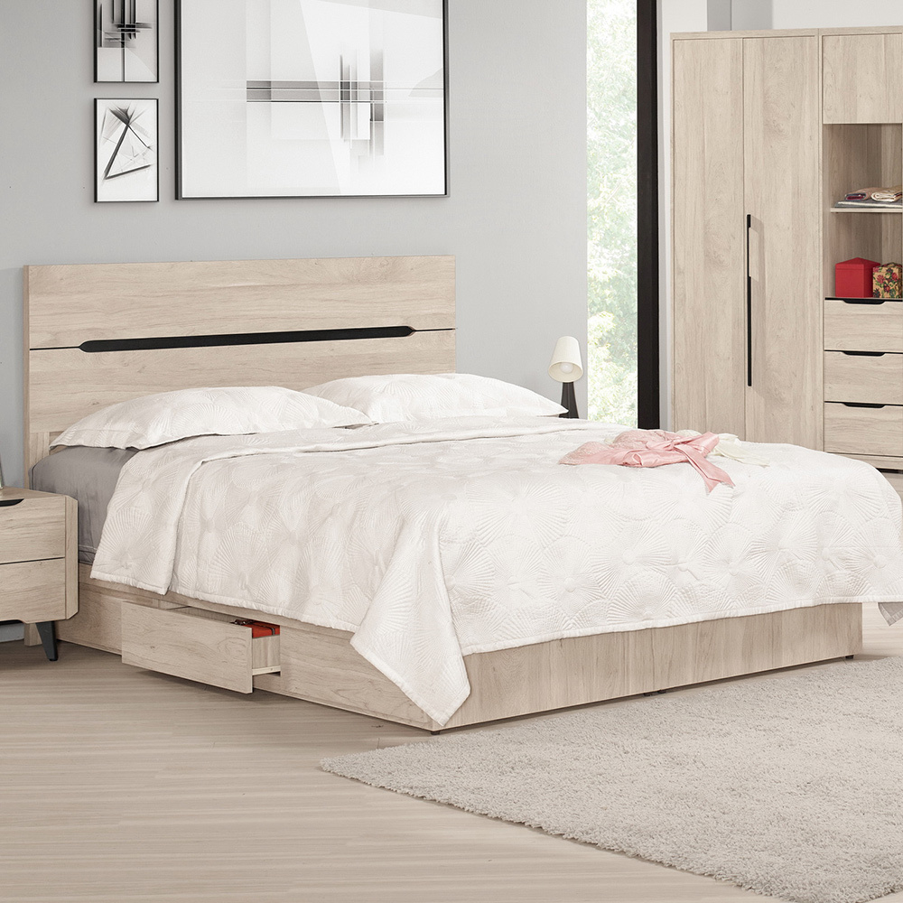 波恩5尺雙人抽屜床組(床頭片+三抽收納床底-不含床墊)