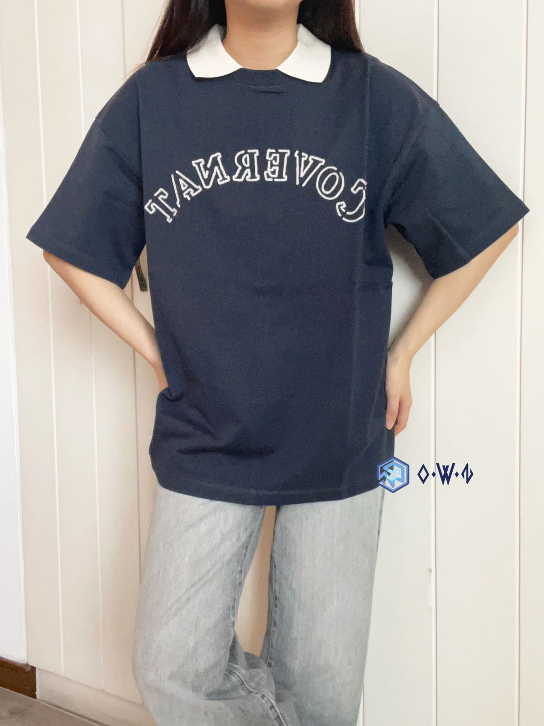 【OWN】Covernat 短袖上衣 POLO 立領 厚磅 刺繡 經典字樣 不分男女 深藍 白灰