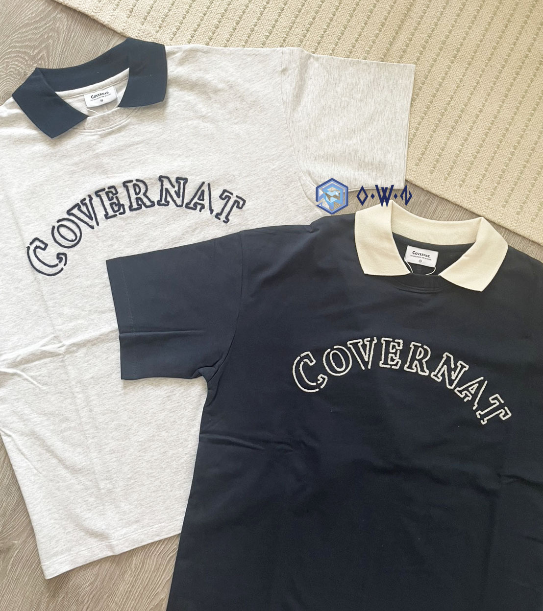 【OWN】Covernat 短袖上衣 POLO 立領 厚磅 刺繡 經典字樣 不分男女 深藍 白灰