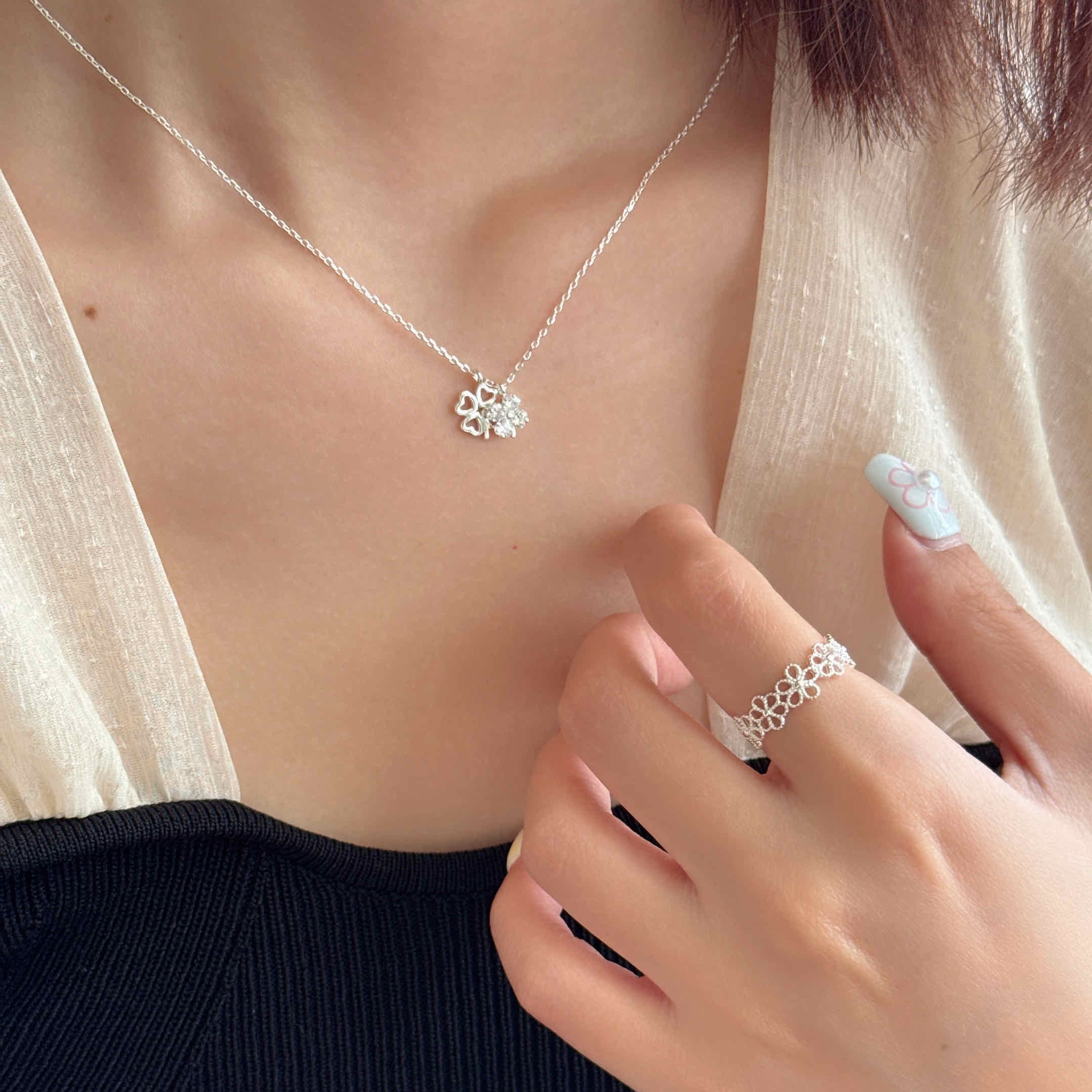 🇰🇷925 silver 閃鑽幸運草項鍊