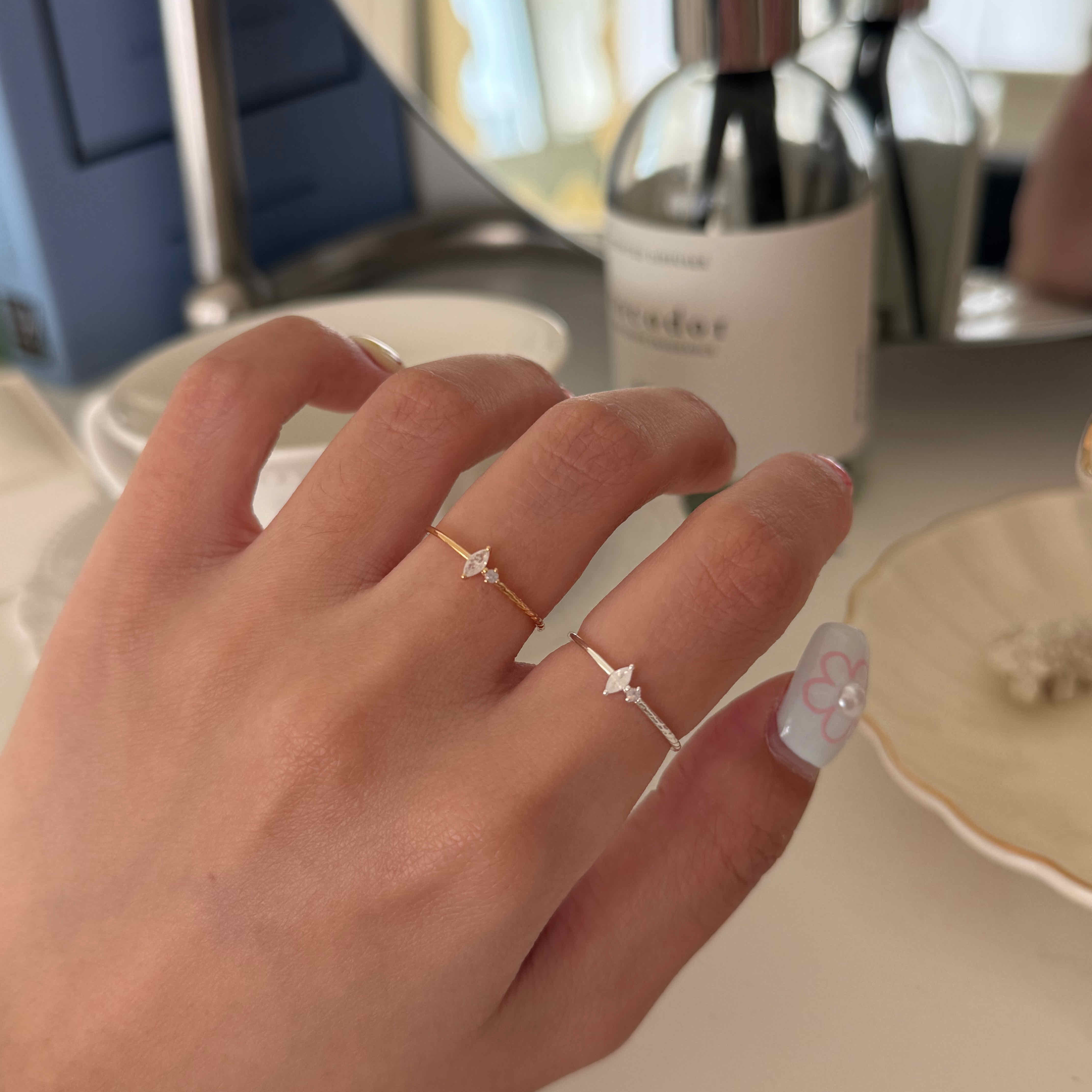 🇰🇷925 silver 簡約寶石不對稱戒指｜2 color