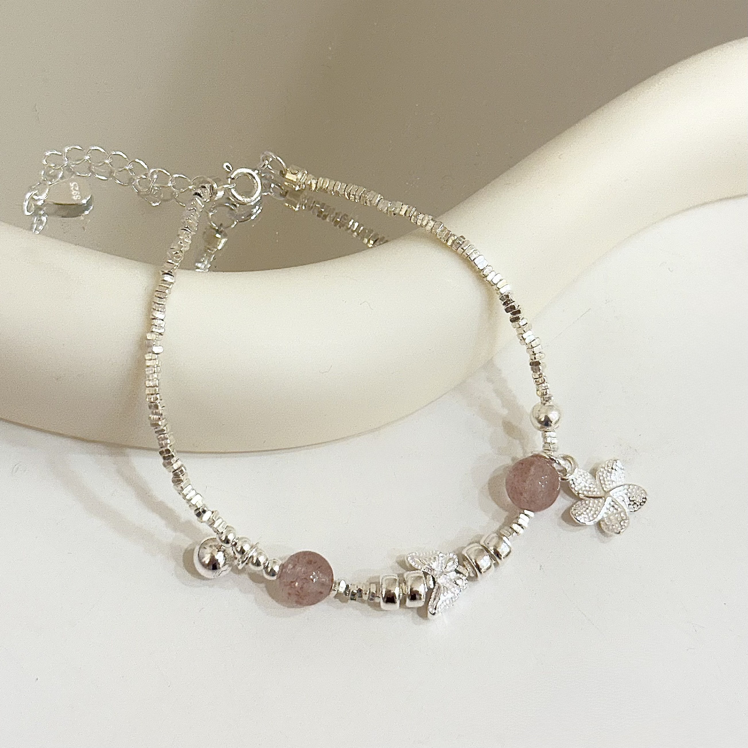 C300碎銀水晶蝴蝶小花純銀手鍊