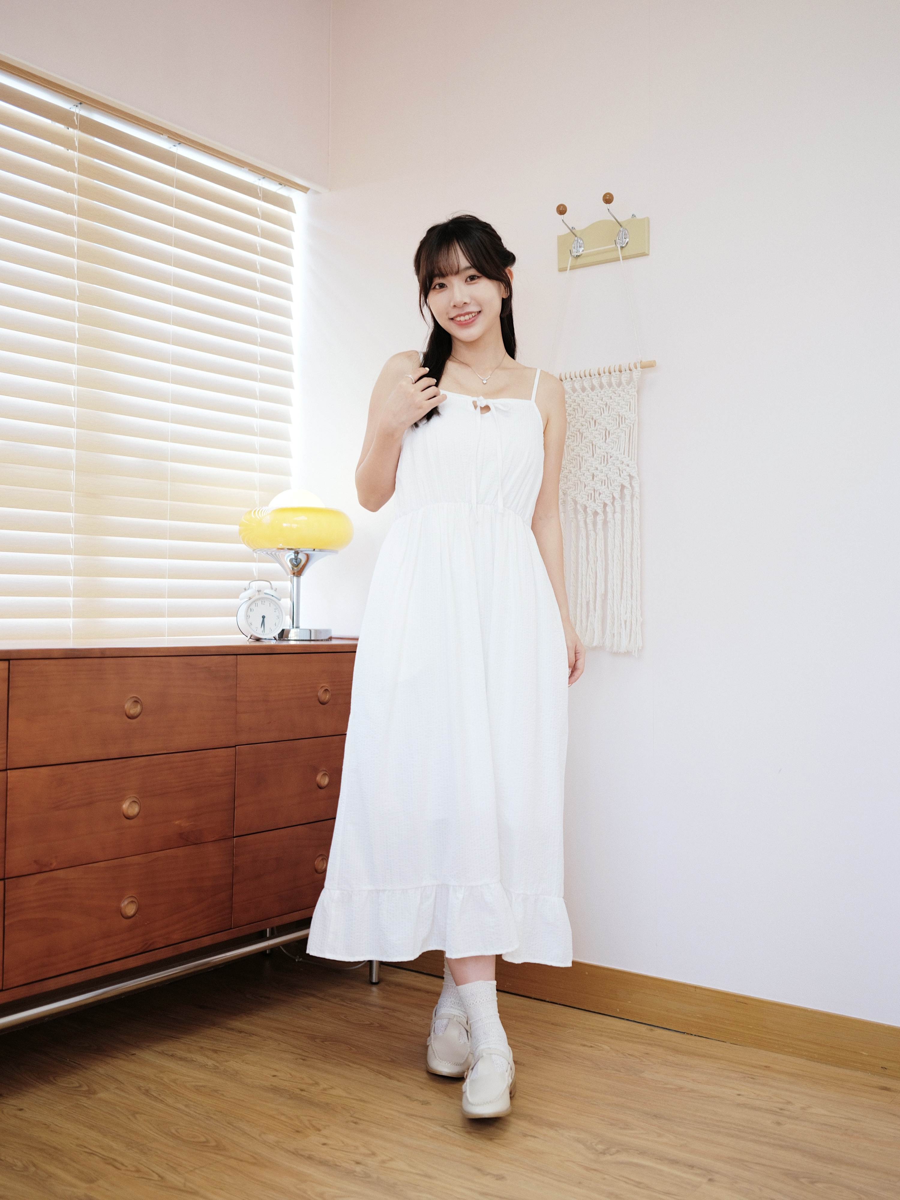 兩色 / 間紋小三角蝴蝶結連身裙 / Striped Front-Tied Dress