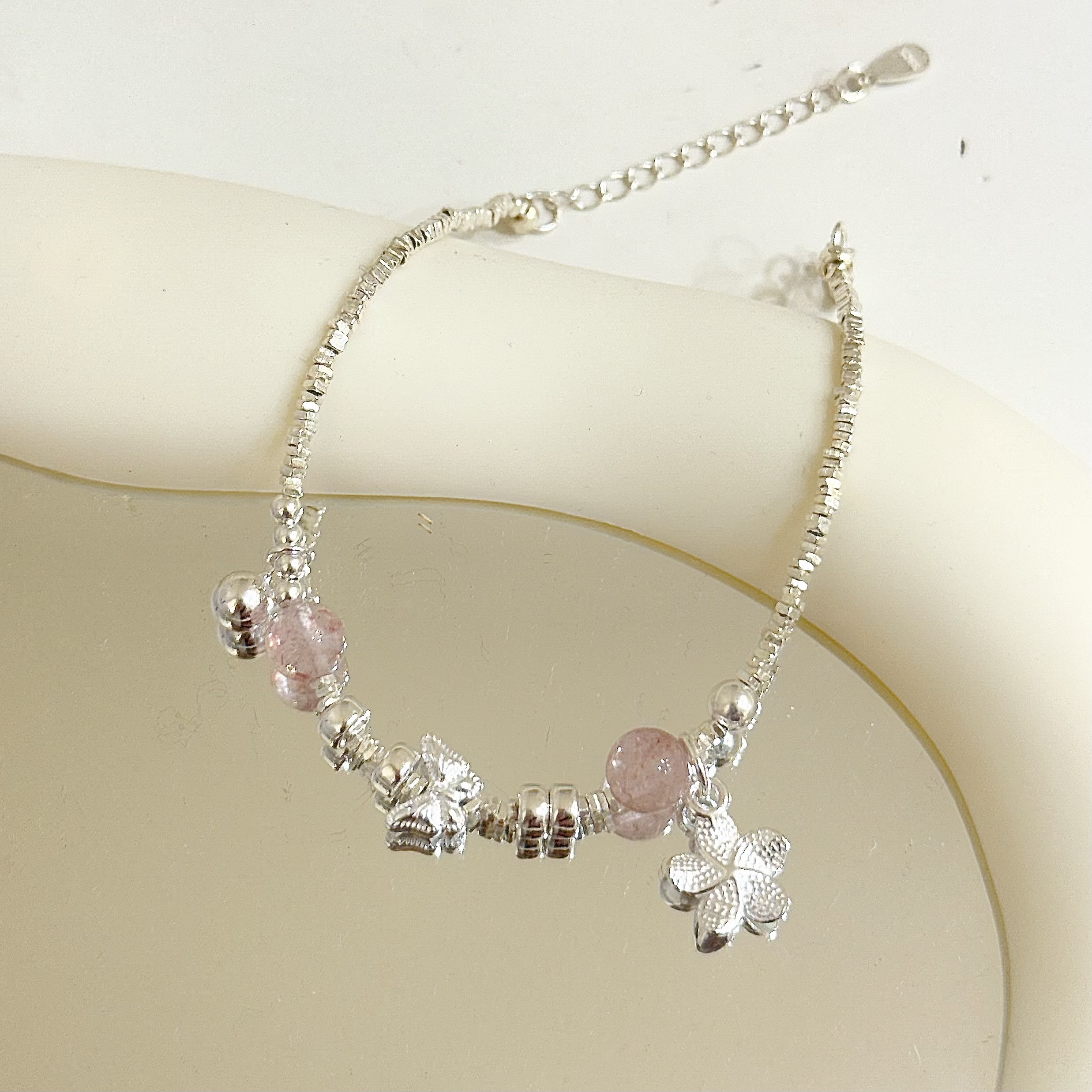 C300碎銀水晶蝴蝶小花純銀手鍊