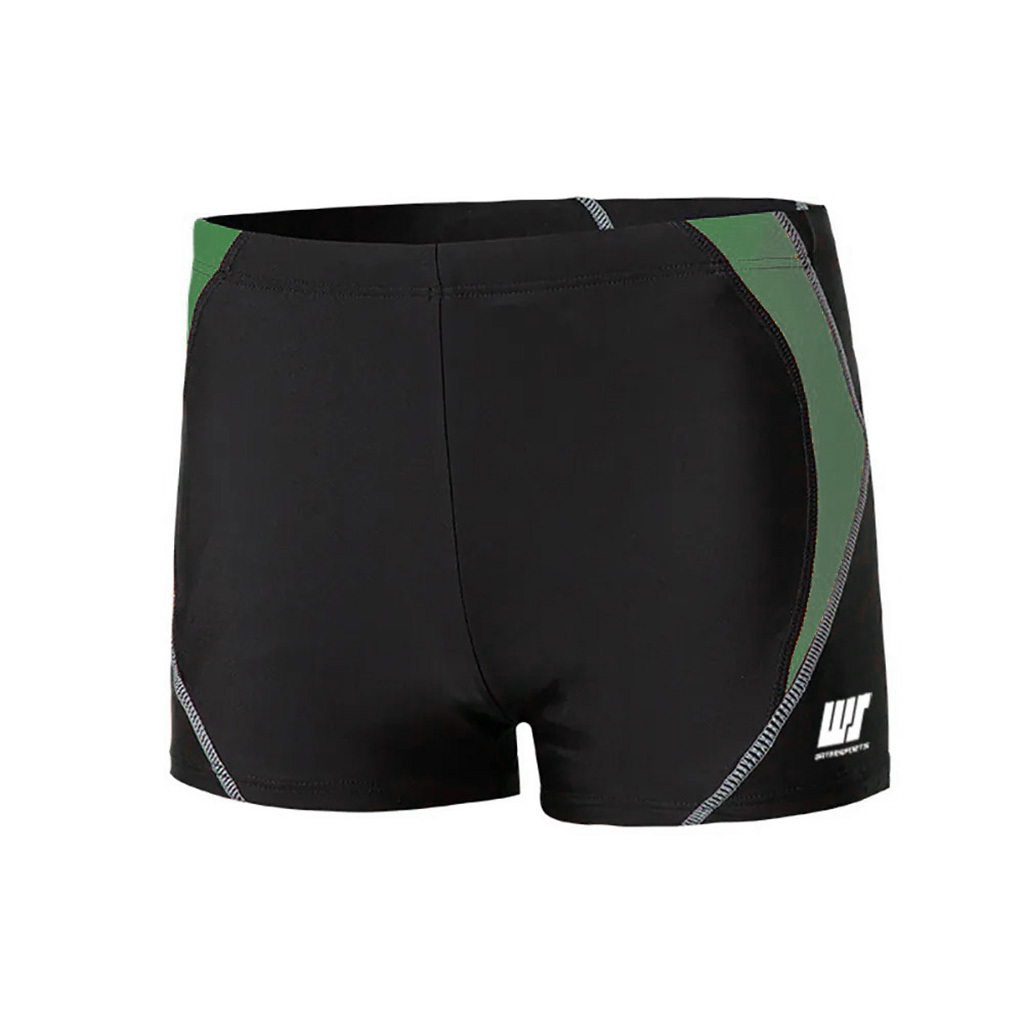 男士簡約拼色平腳泳褲 - 黑/綠