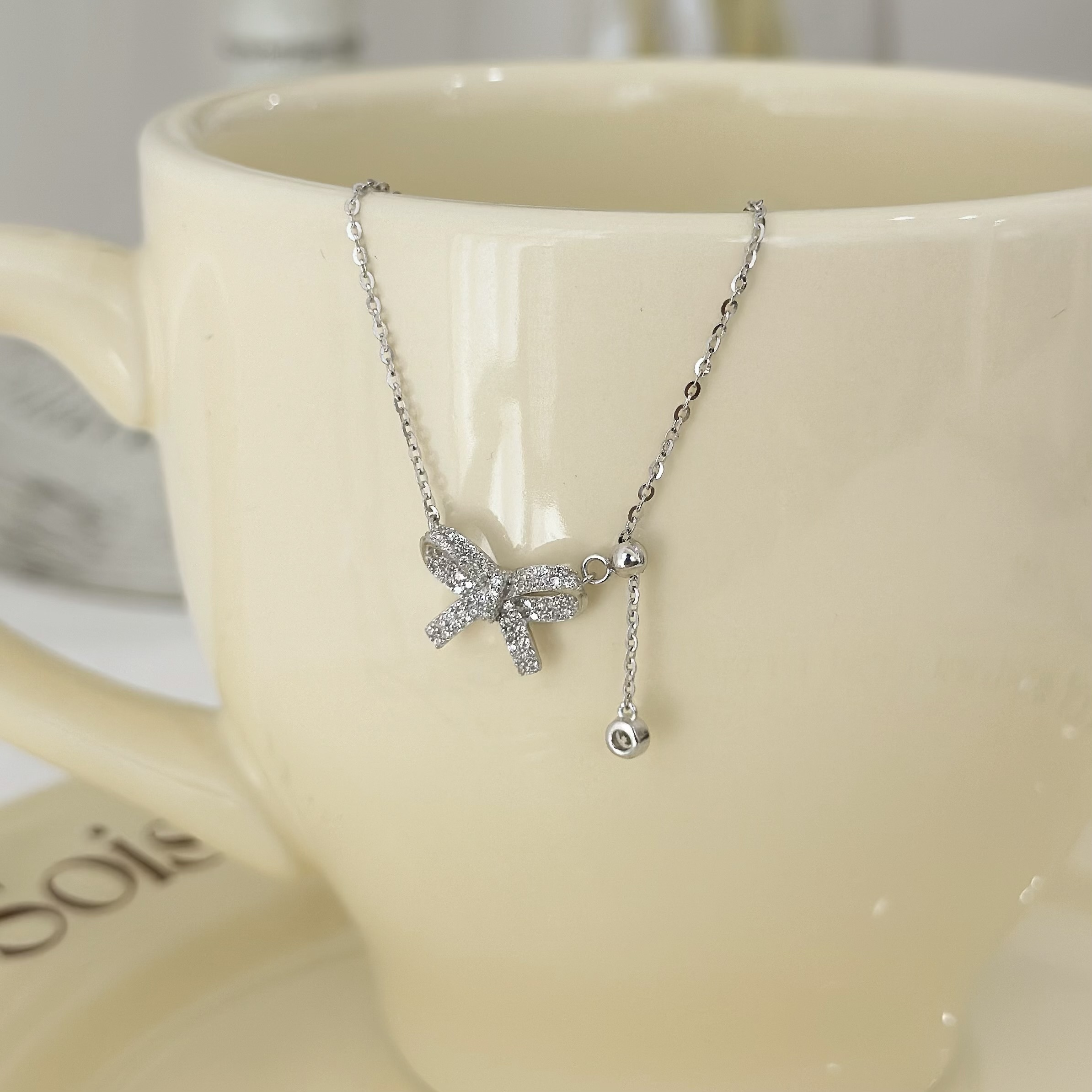 M134【輕奢】滿鑽蝴蝶結純銀Y字鎖骨鏈