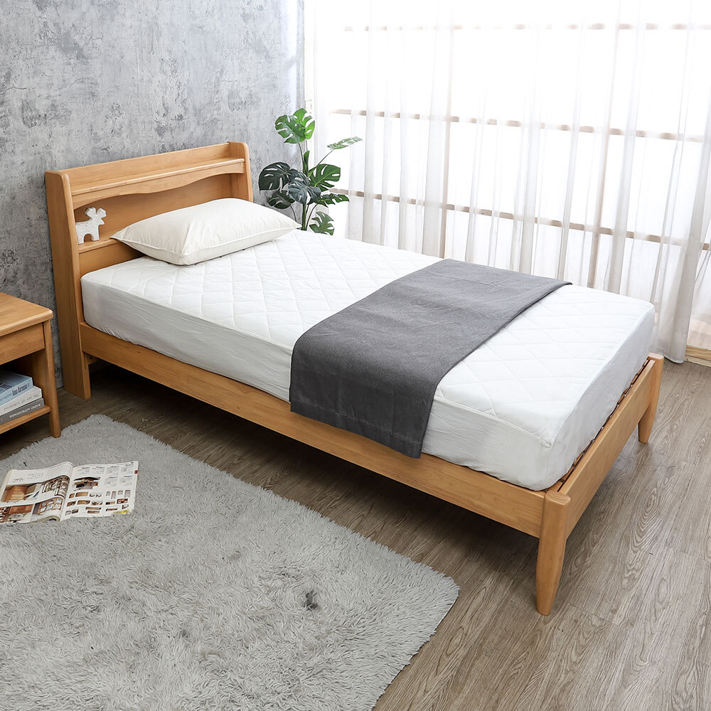 喬莫3.5尺單人書架型實木床架/床組-附插座