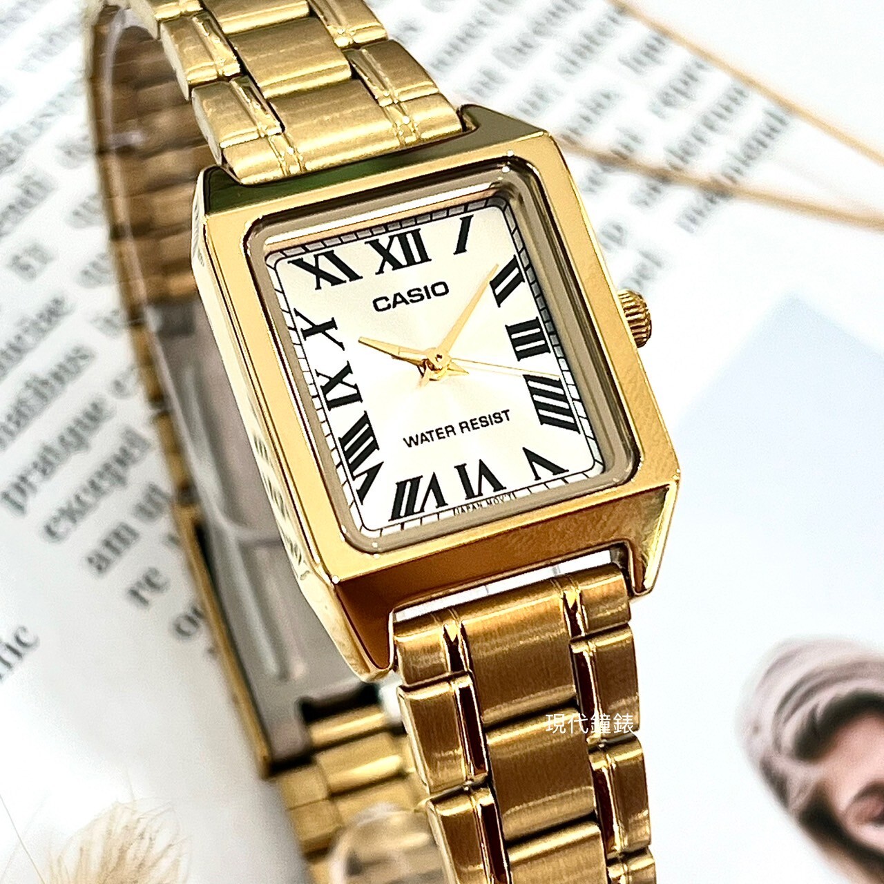 【CASIO 卡西歐】簡單俐落羅馬字小巧方形不鏽鋼女錶 LTP-V007G-9B  22.2mm 現代鐘錶
