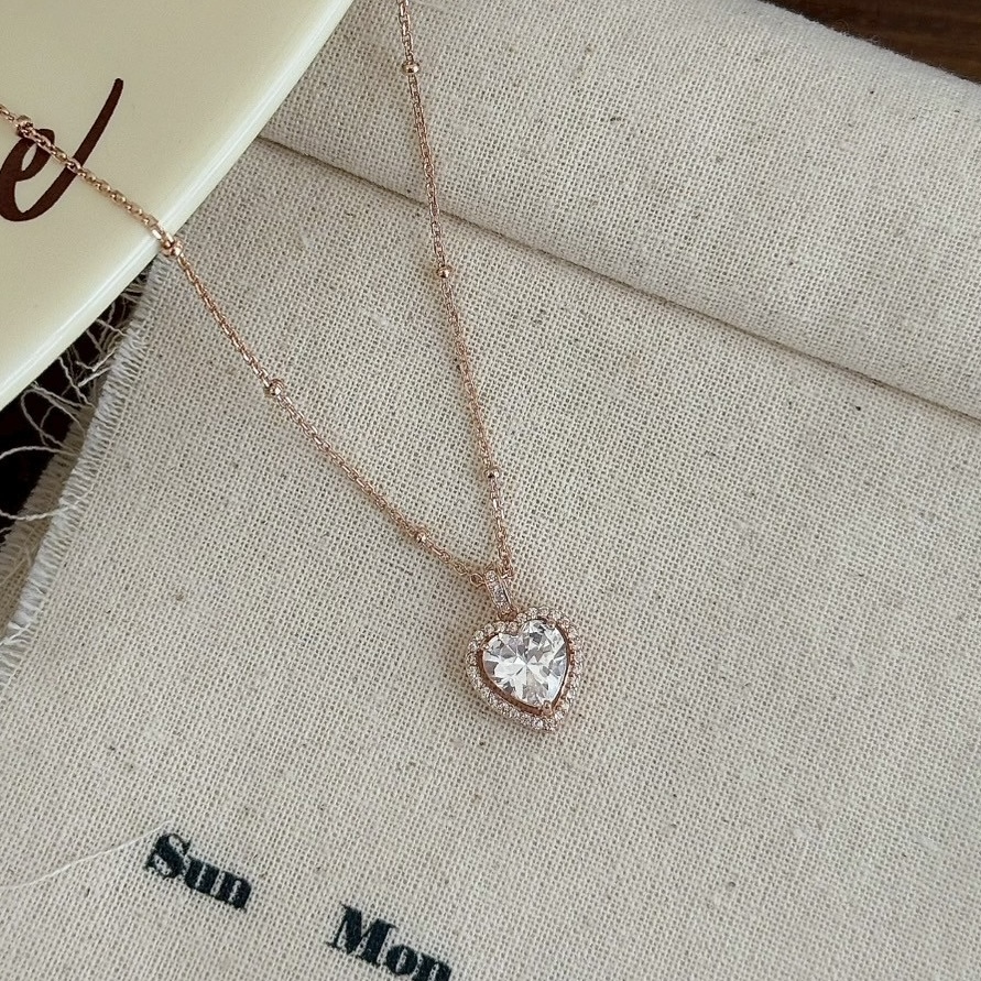 M129【輕奢】愛心鑽純銀鎖骨鏈