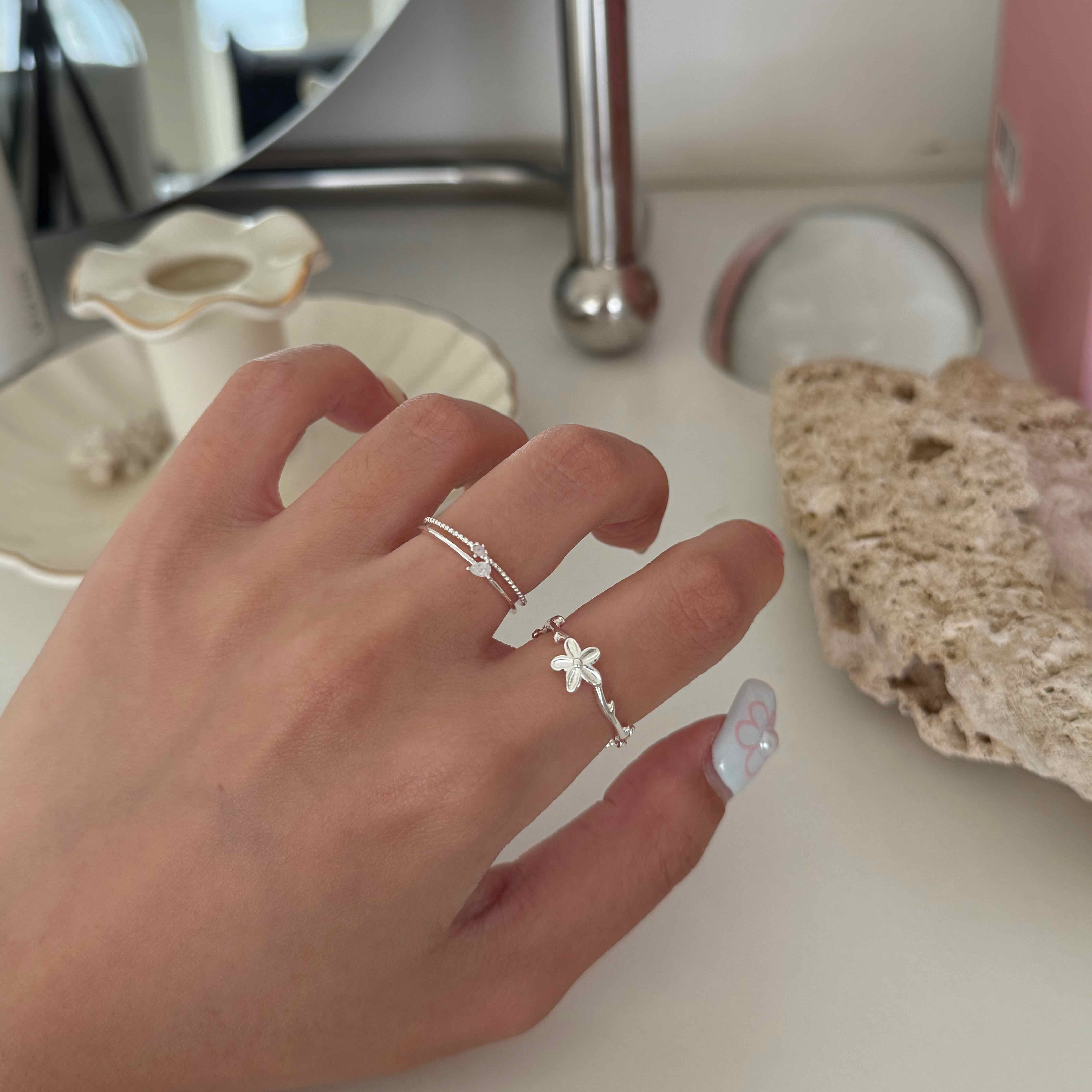 🇰🇷925 silver 藤蔓小花開口戒