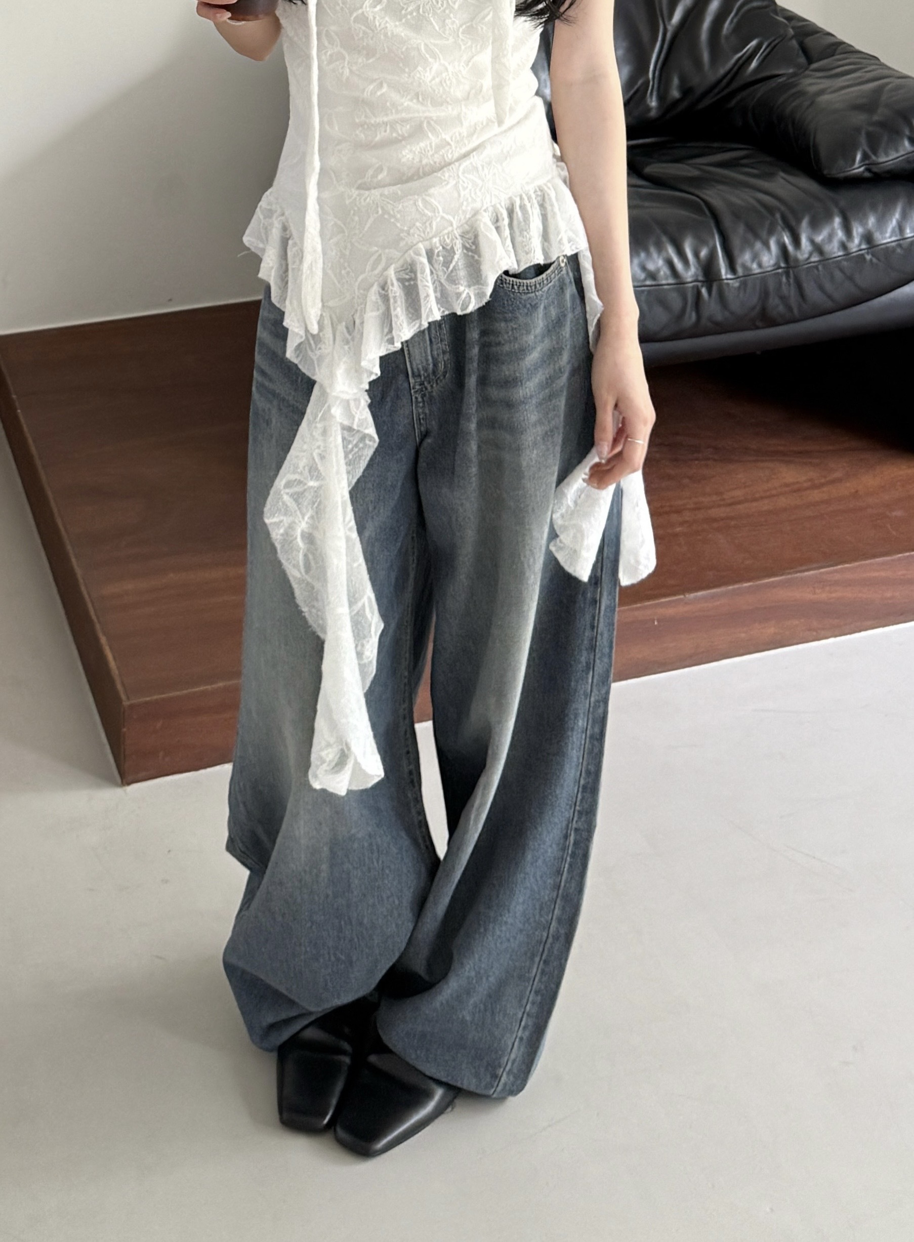 【現貨】U21 日常留白 廓型丹寧褲 (M)