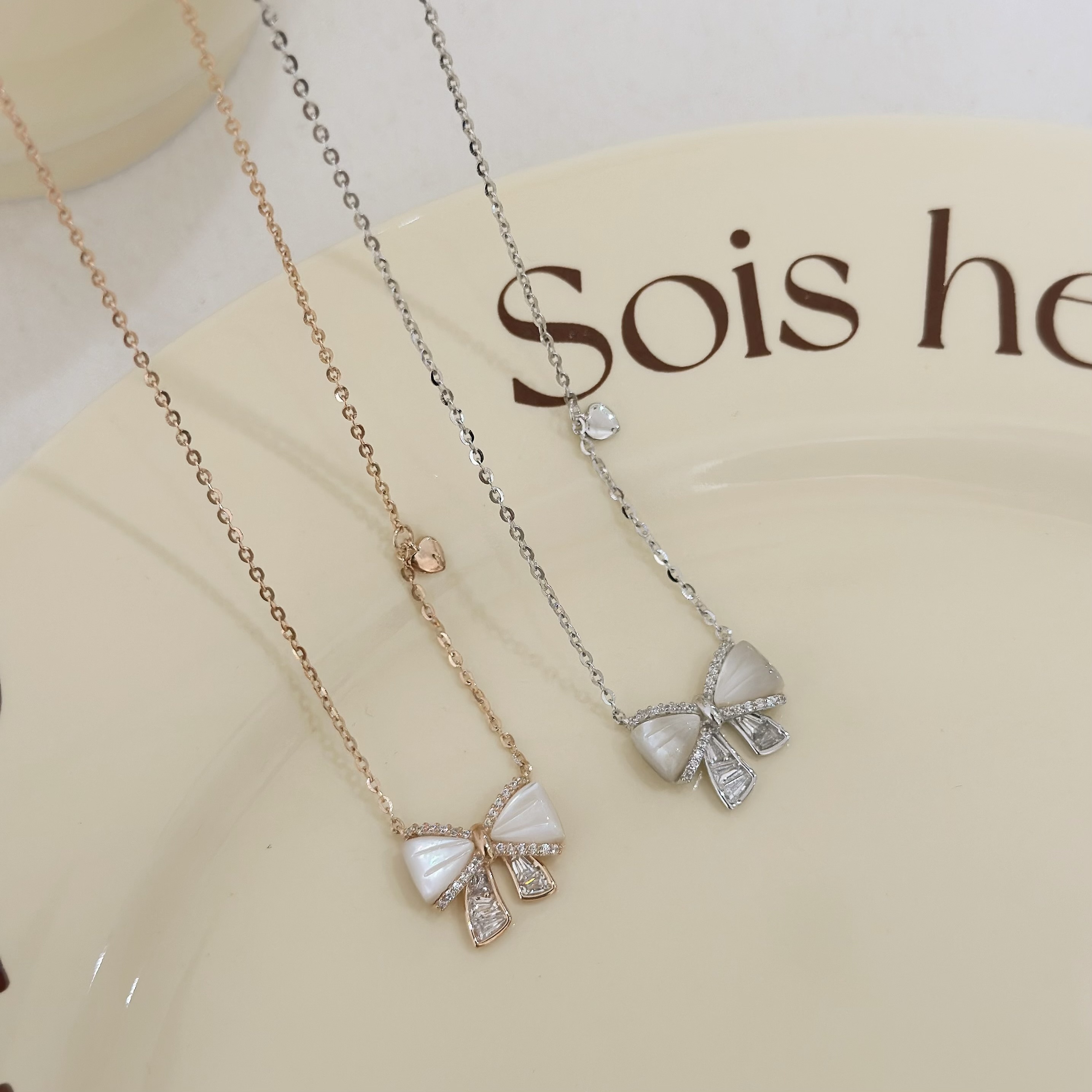 M92【輕奢】排鑽鋯石水晶蝴蝶結純銀鎖骨鏈