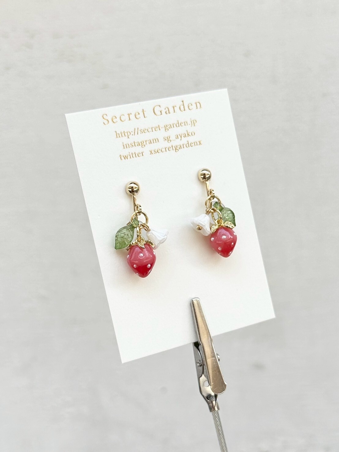 [secretgarden] 迷你草莓耳環 | 漸層粉 | 耳夾 | NO.5
