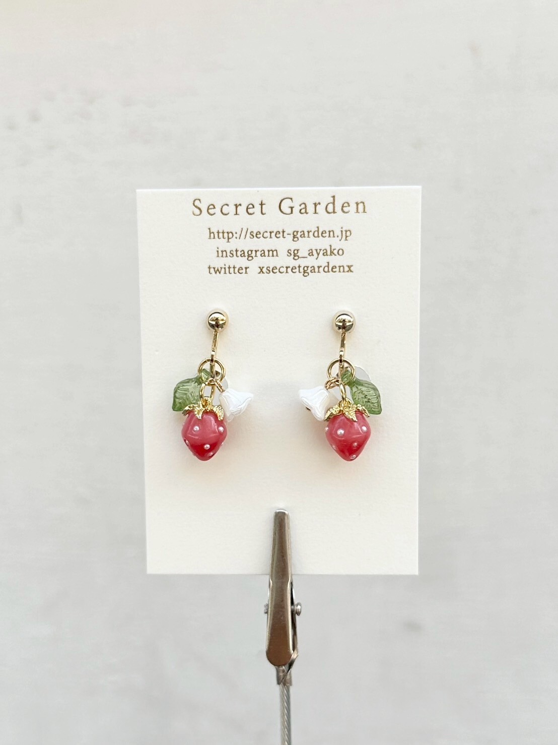 [secretgarden] 迷你草莓耳環 | 漸層粉 | 耳夾 | NO.5