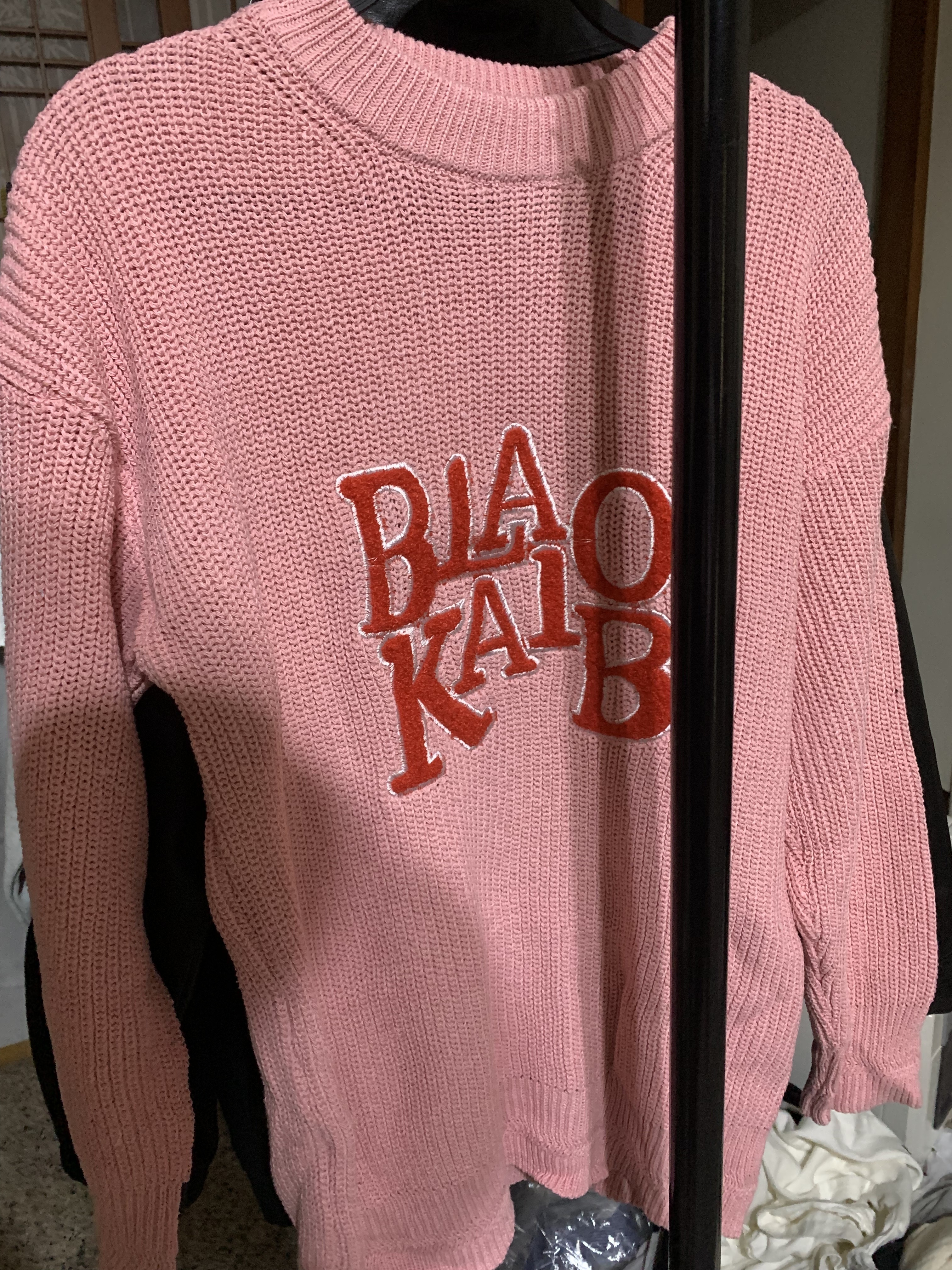 刺繡 針織毛衣 粉