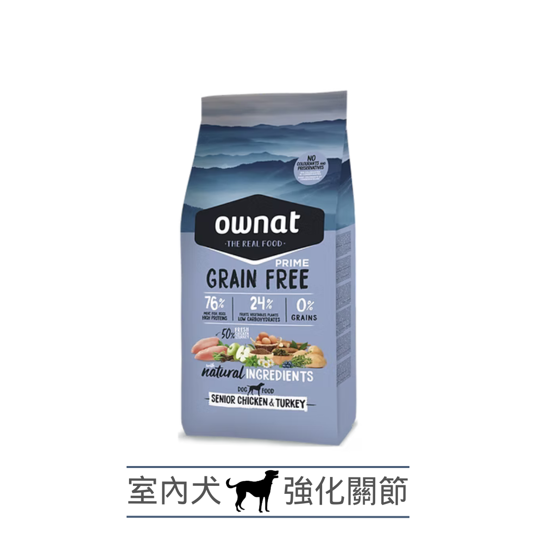 Ownat 無穀物鮮肉狗糧 - 放牧雞肉與火雞 (室內犬, 中顆粒）