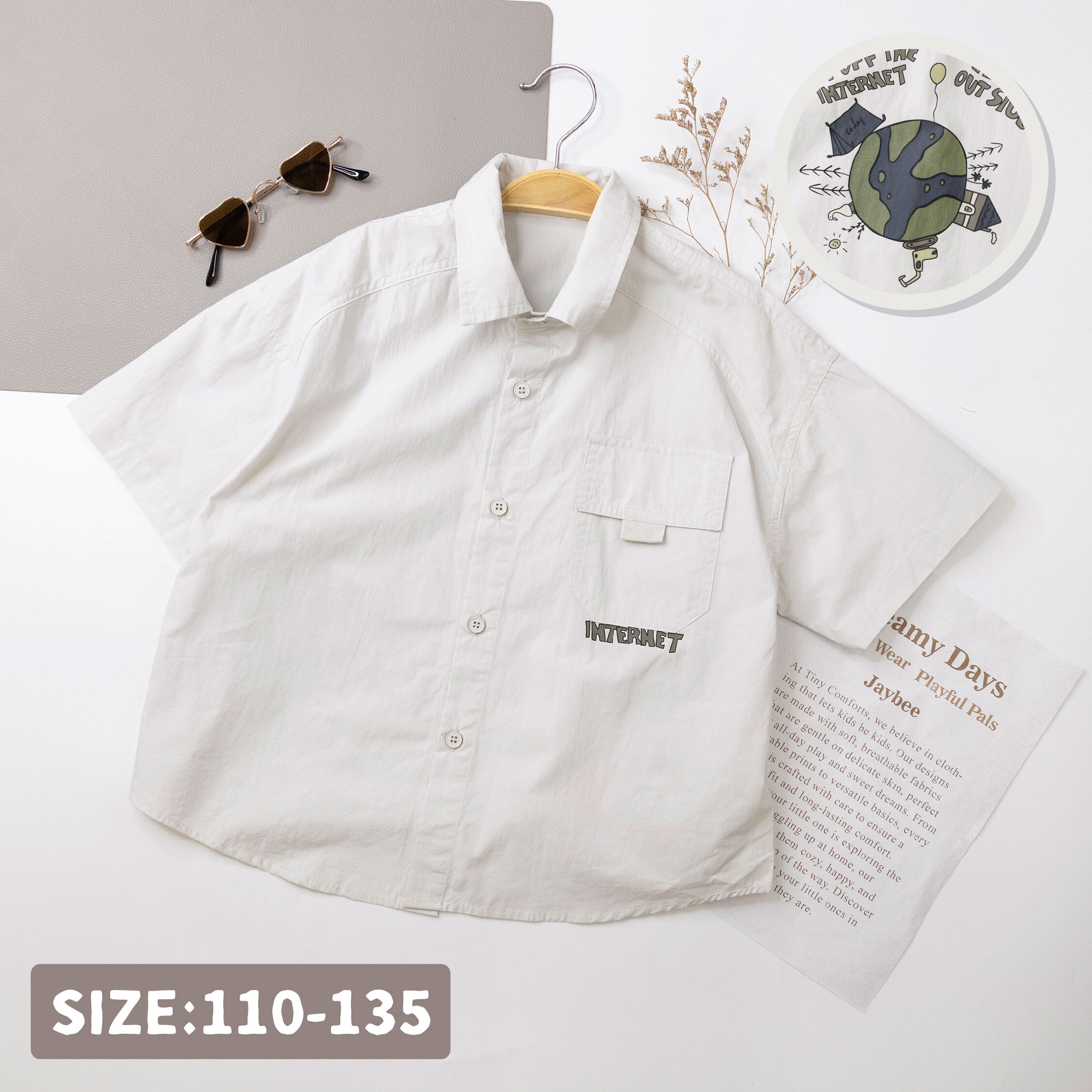 【H50594】童趣手繪地球襯衫/上衣