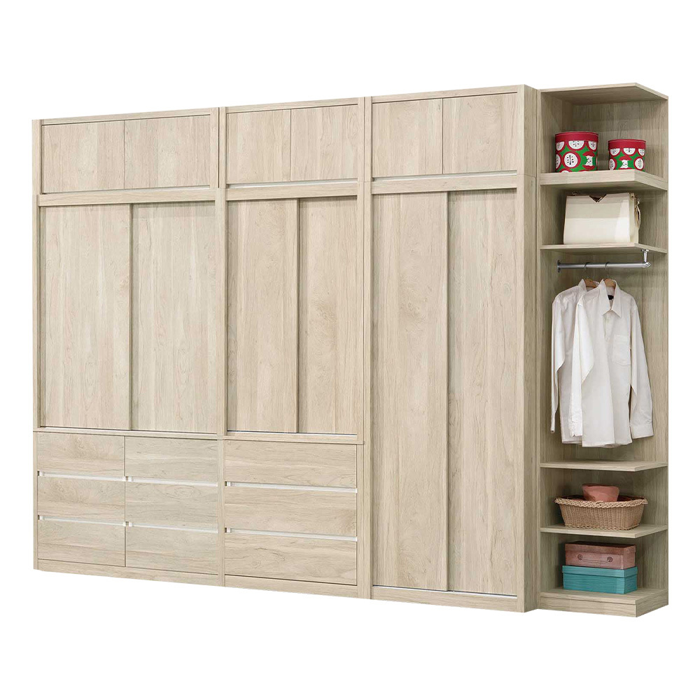 羅菲10.8尺加高型收納衣櫃組合(推門衣櫃+三抽推門衣櫃+六抽推門衣櫃+棉被收納櫃)