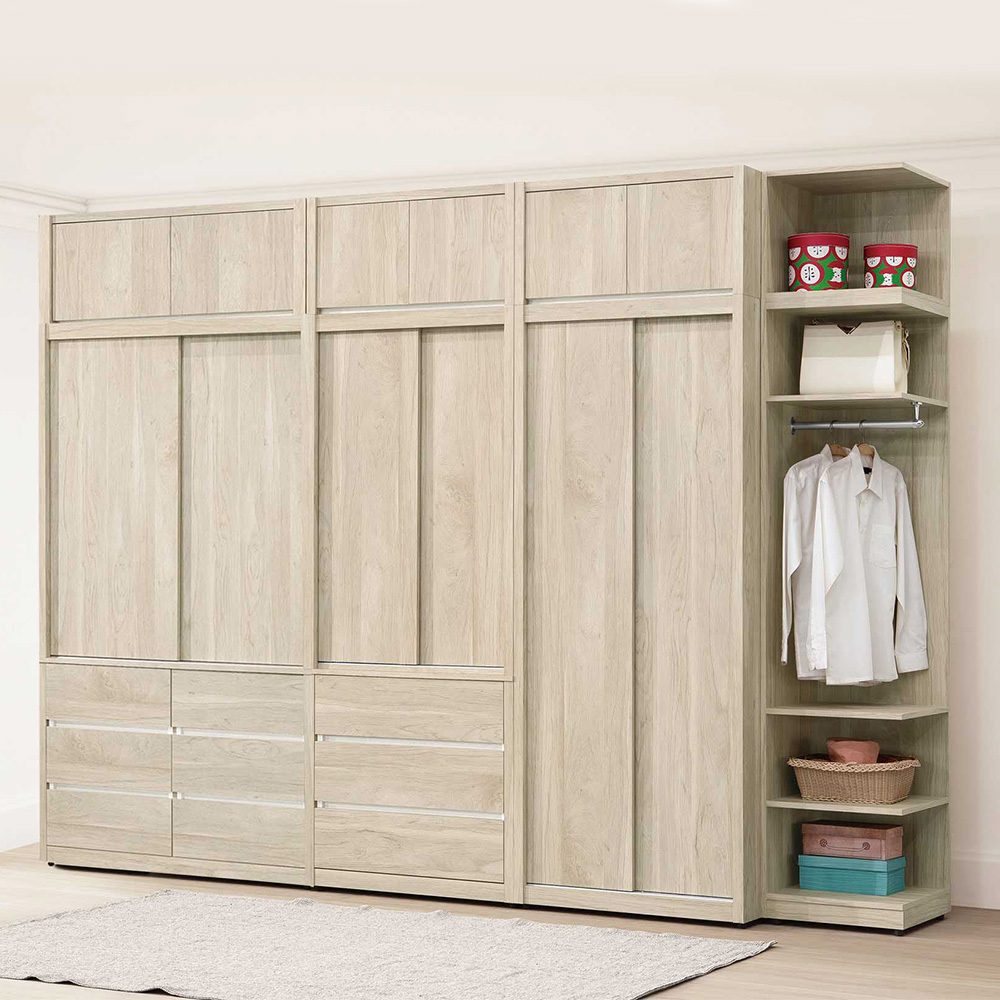 羅菲10.8尺加高型收納衣櫃組合(推門衣櫃+三抽推門衣櫃+六抽推門衣櫃+棉被收納櫃)