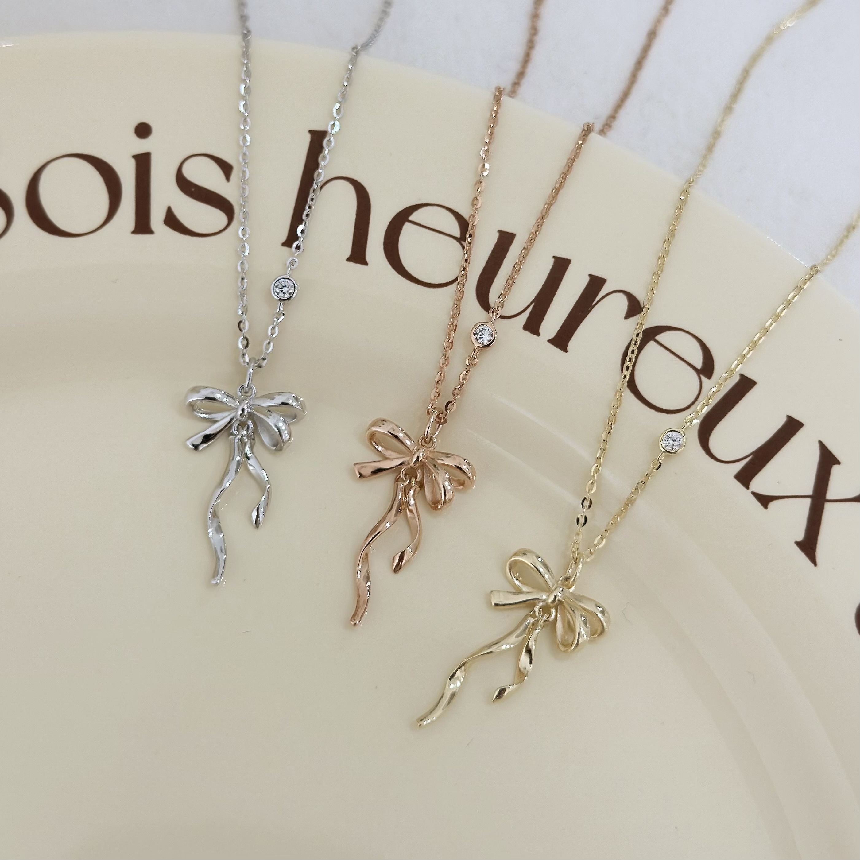 M80【輕奢】緞帶蝴蝶結純銀鎖骨鏈