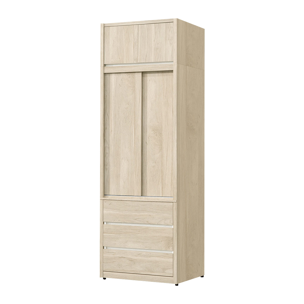 羅菲2.7尺加高型三抽推/拉門衣櫃(三抽推門衣櫃+棉被收納櫃)