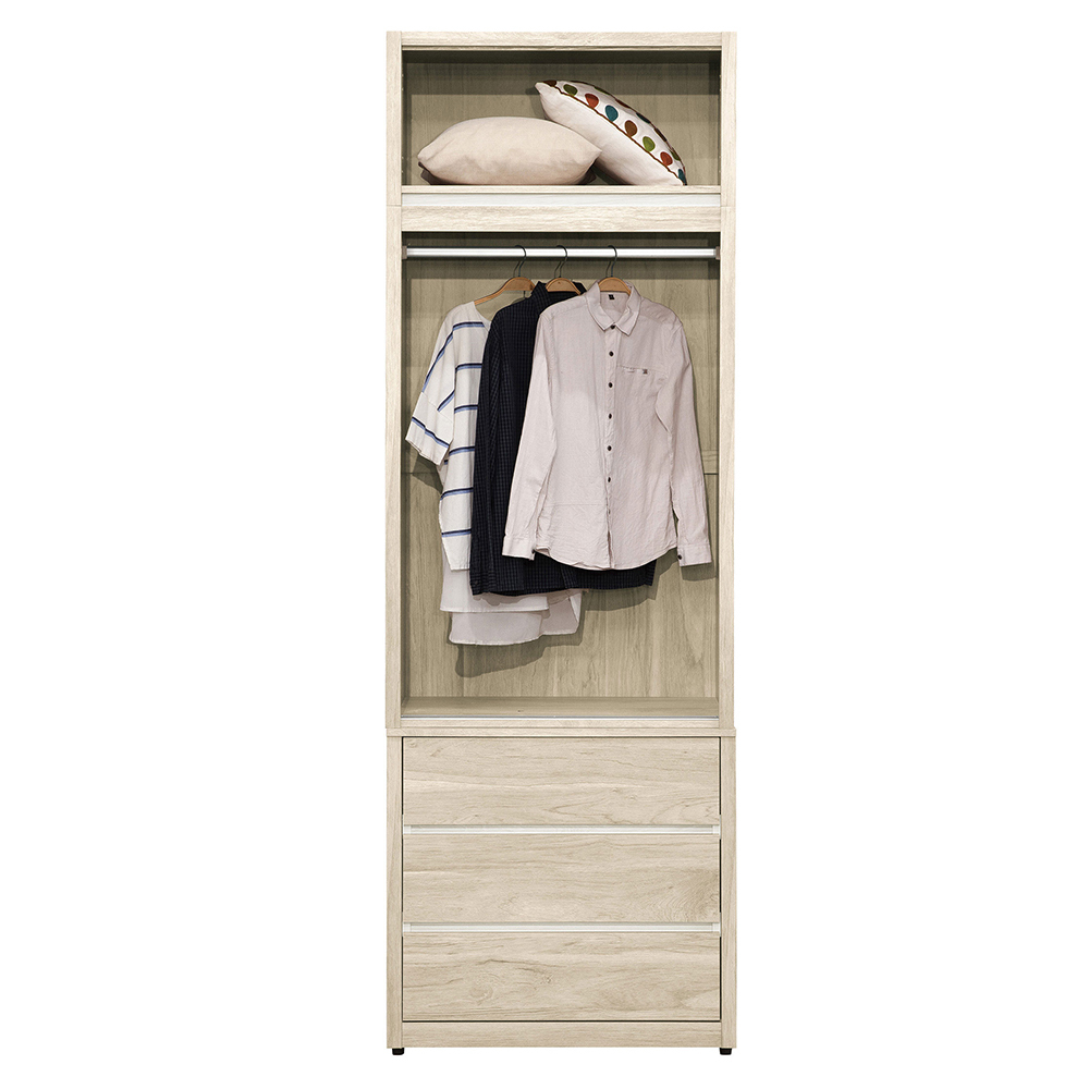 羅菲2.7尺加高型三抽推/拉門衣櫃(三抽推門衣櫃+棉被收納櫃)