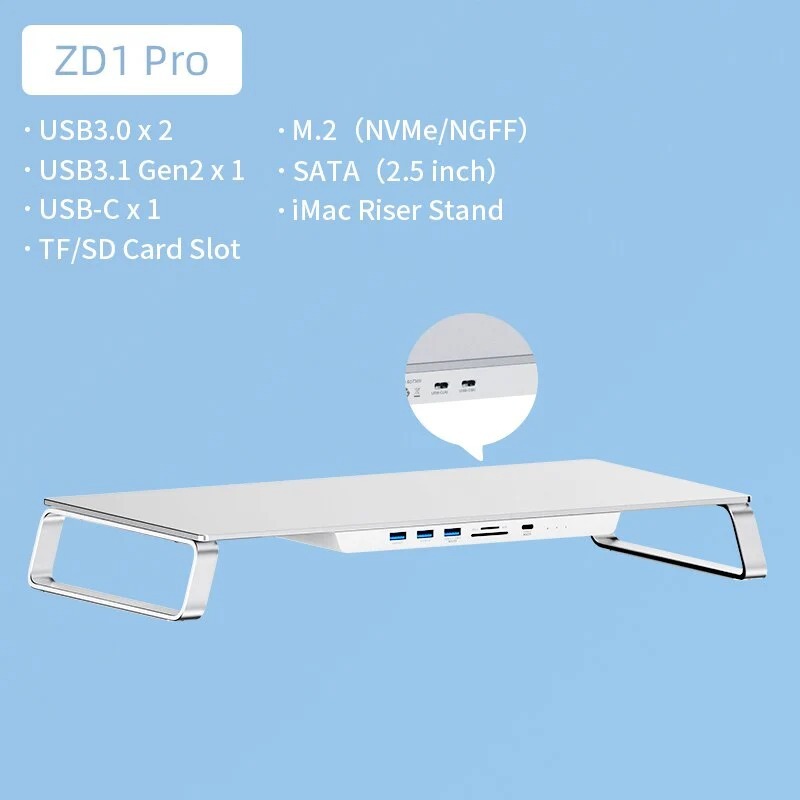Hagibis ZD1 Pro 顯示器支架 USB-C 集線器(附 M.2/Sata 硬碟插位)