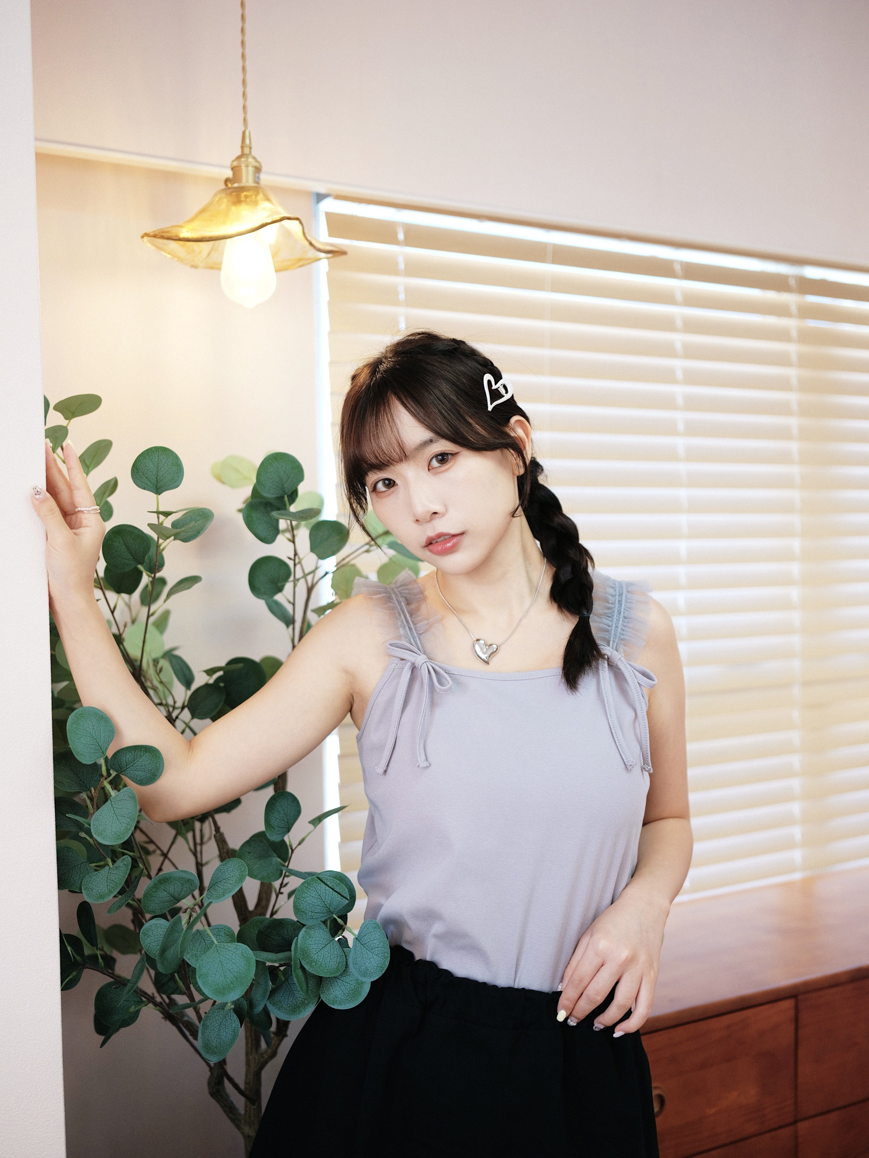 三色 / 網紗肩帶蝴蝶方領背心 / Mesh Strap Ribbon Square-Neck Vest