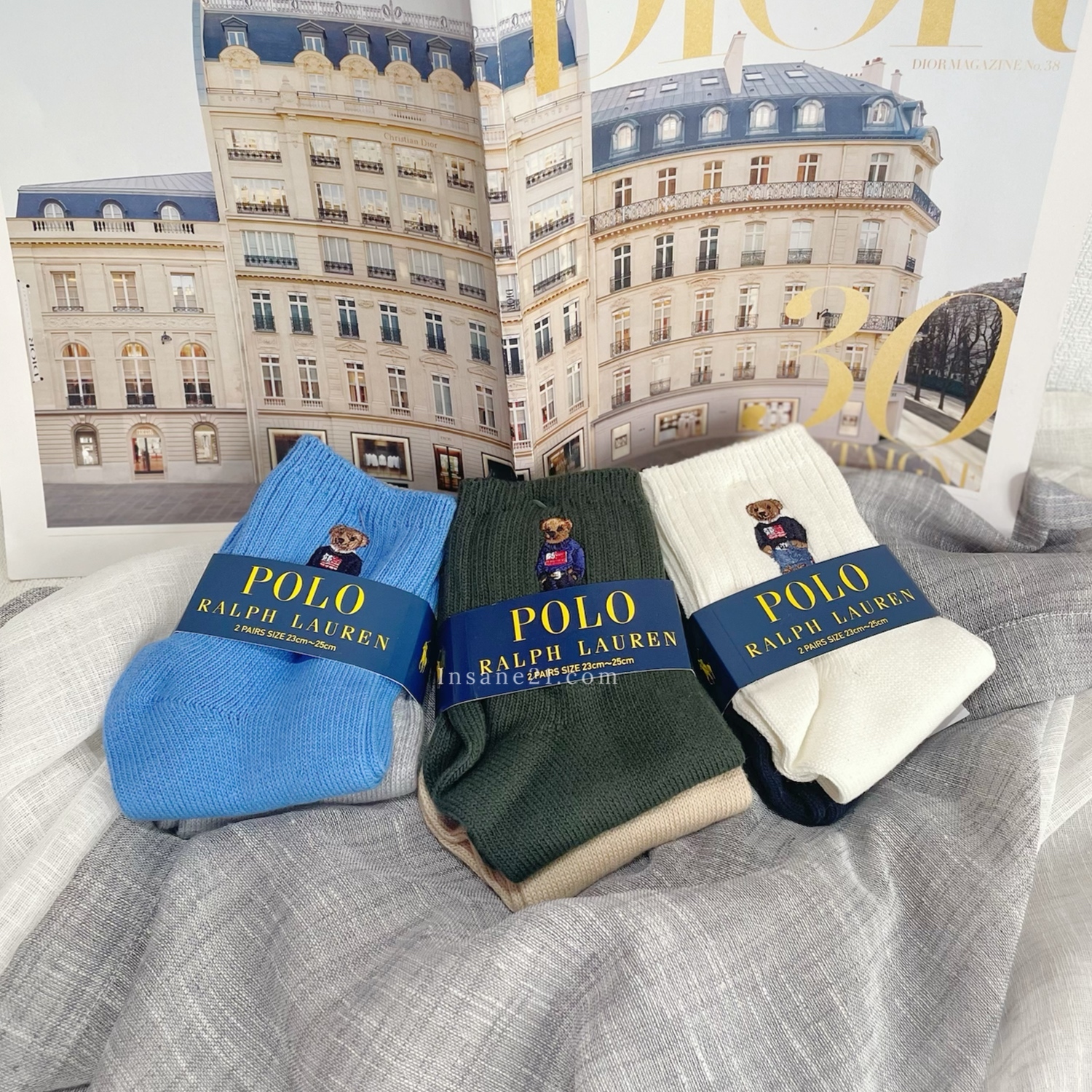 POLO Socks 兩雙一組 中筒襪 針織 藍灰//奶茶綠