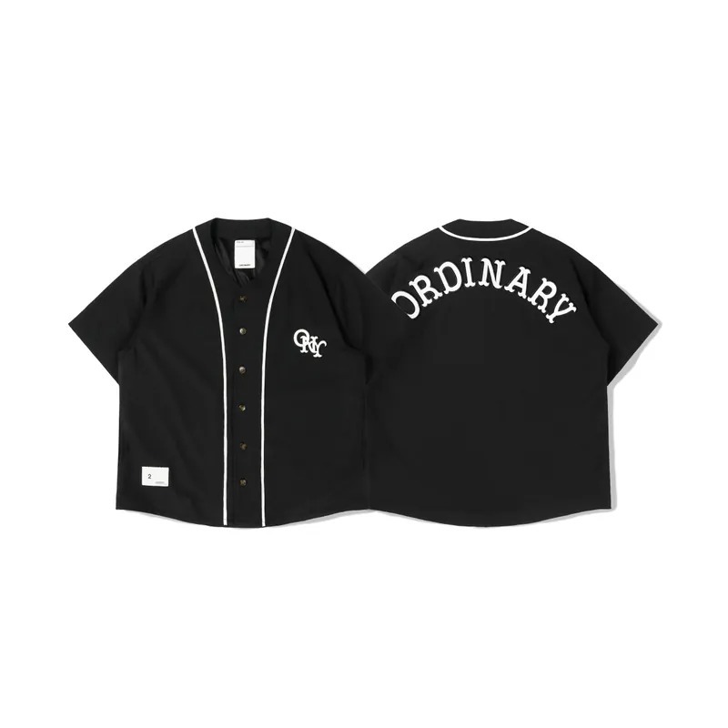 ORDINARY 直紋泡泡紗貼布棒球衫