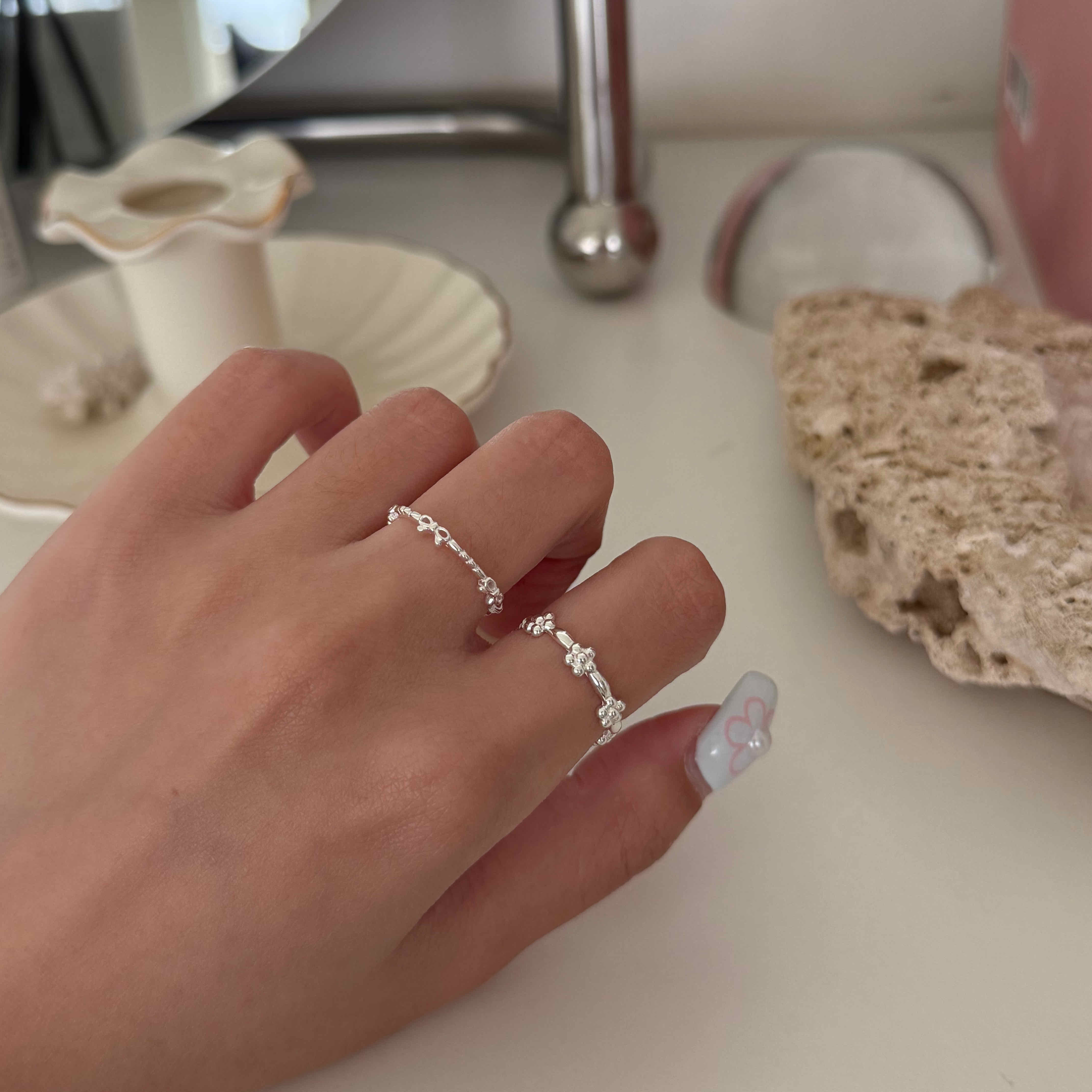 🇰🇷925 silver 小胖花花開口戒