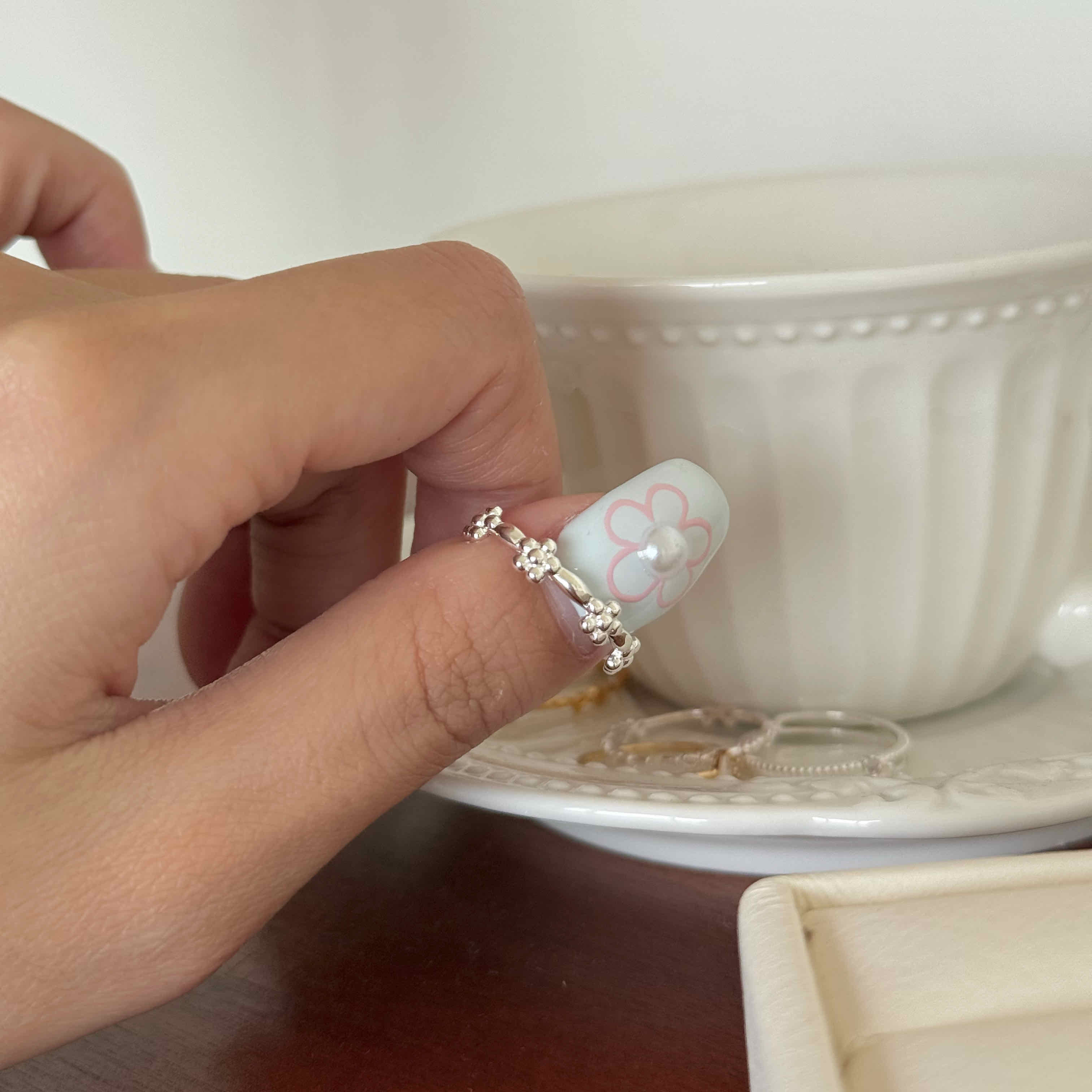 🇰🇷925 silver 小胖花花開口戒