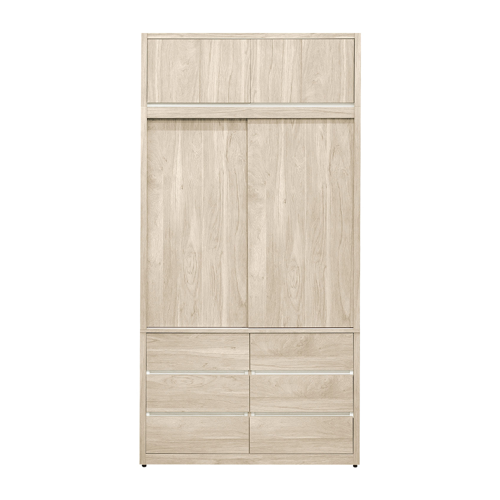 羅菲3.9尺加高型六抽推/拉門衣櫃(六抽推門衣櫃+棉被收納櫃)