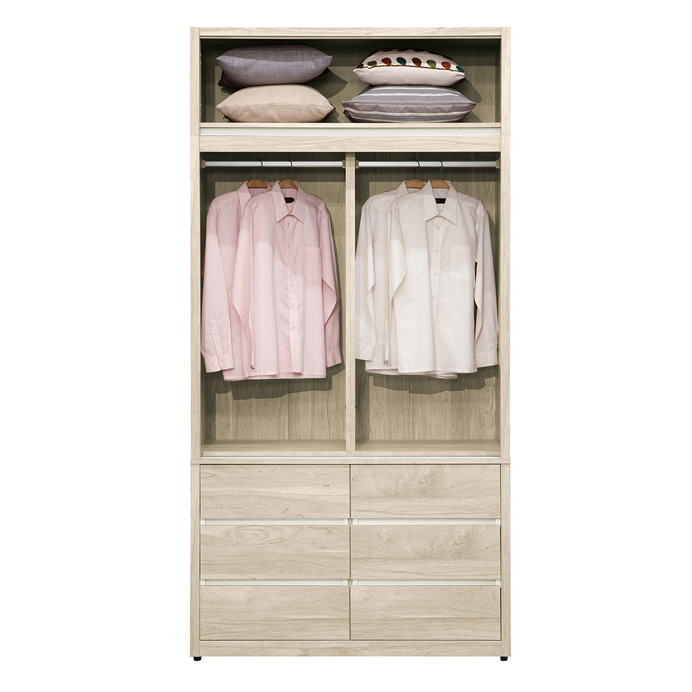 羅菲3.9尺加高型六抽推/拉門衣櫃(六抽推門衣櫃+棉被收納櫃)