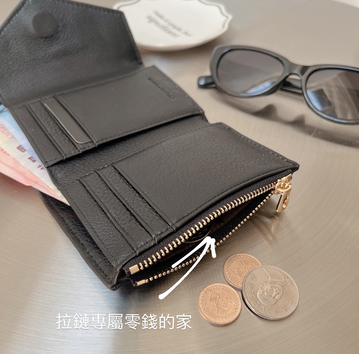 全真皮信封荔枝紋零錢包