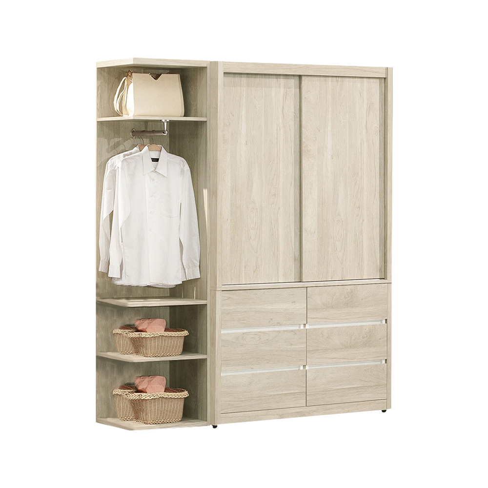 羅菲5.5尺收納衣櫃組合(六抽推門衣櫃+開放式轉角衣櫃)