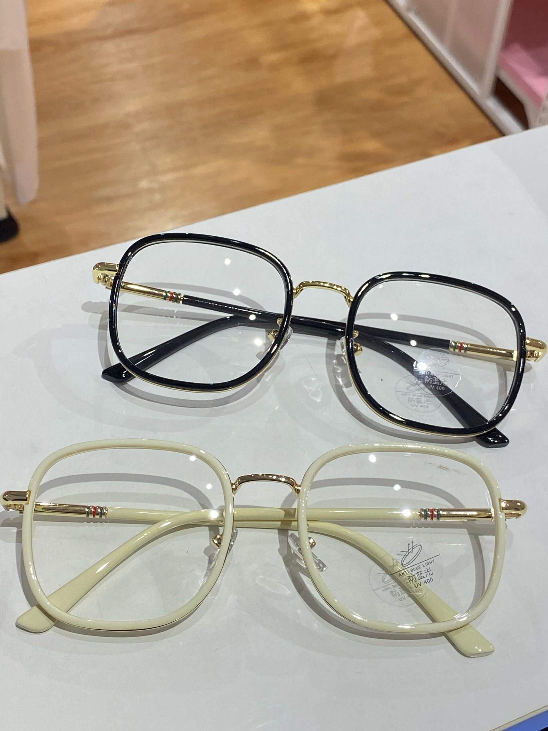 Classic Black & White Glasses with Gold Square Frame