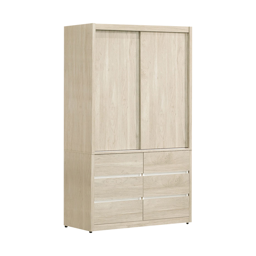 羅菲3.9尺六抽推/拉門衣櫃(雙吊桿)