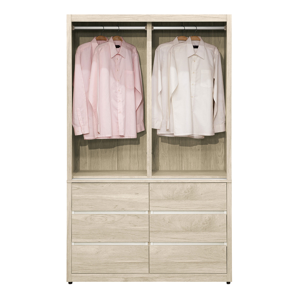 羅菲3.9尺六抽推/拉門衣櫃(雙吊桿)