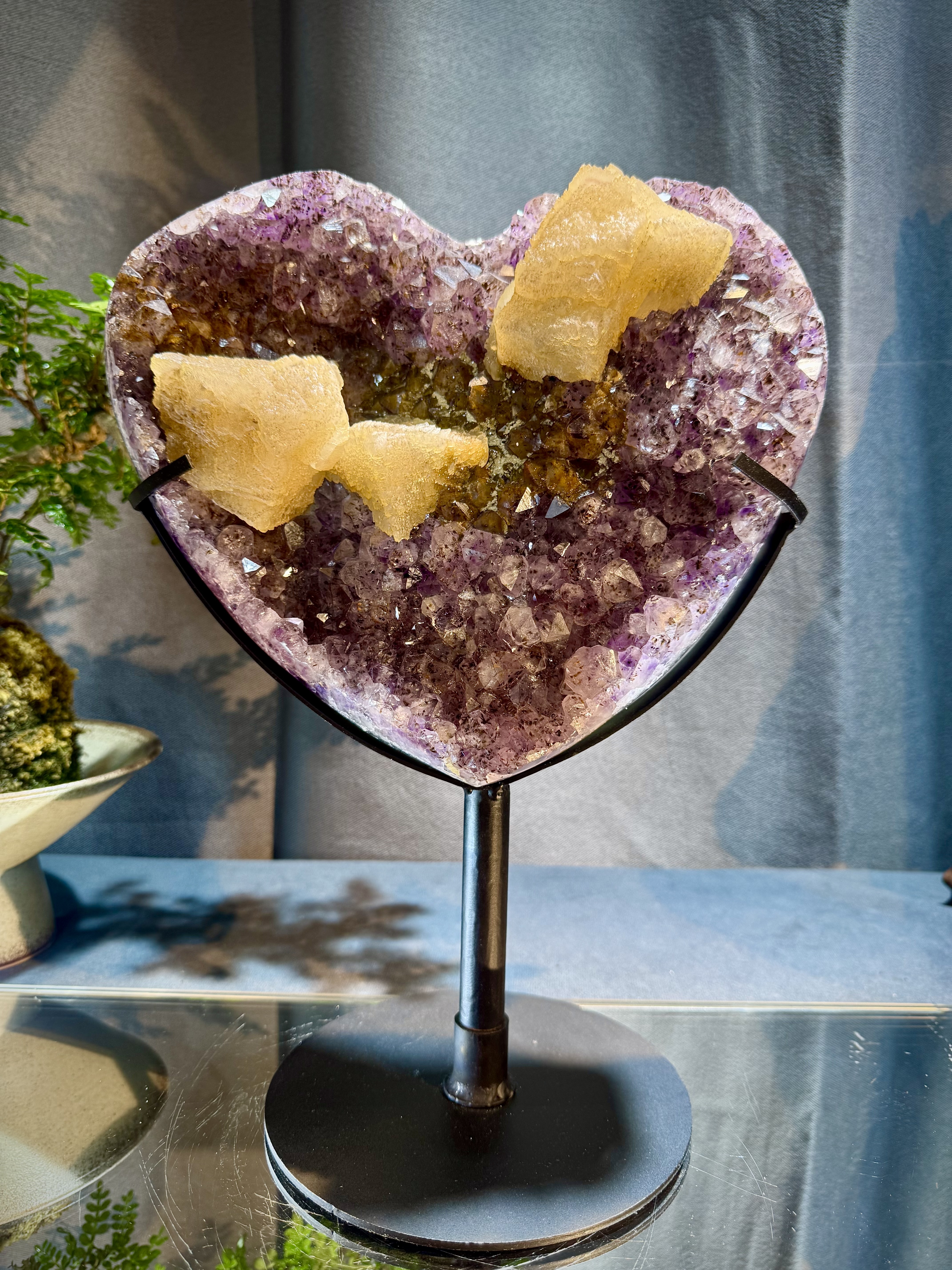 頂級冰糖方解石紫鈦水晶心心 5601