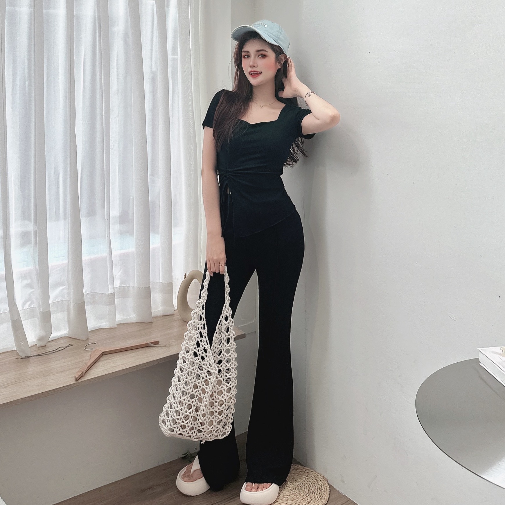 側抓皺休閒彈棉套裝/三色