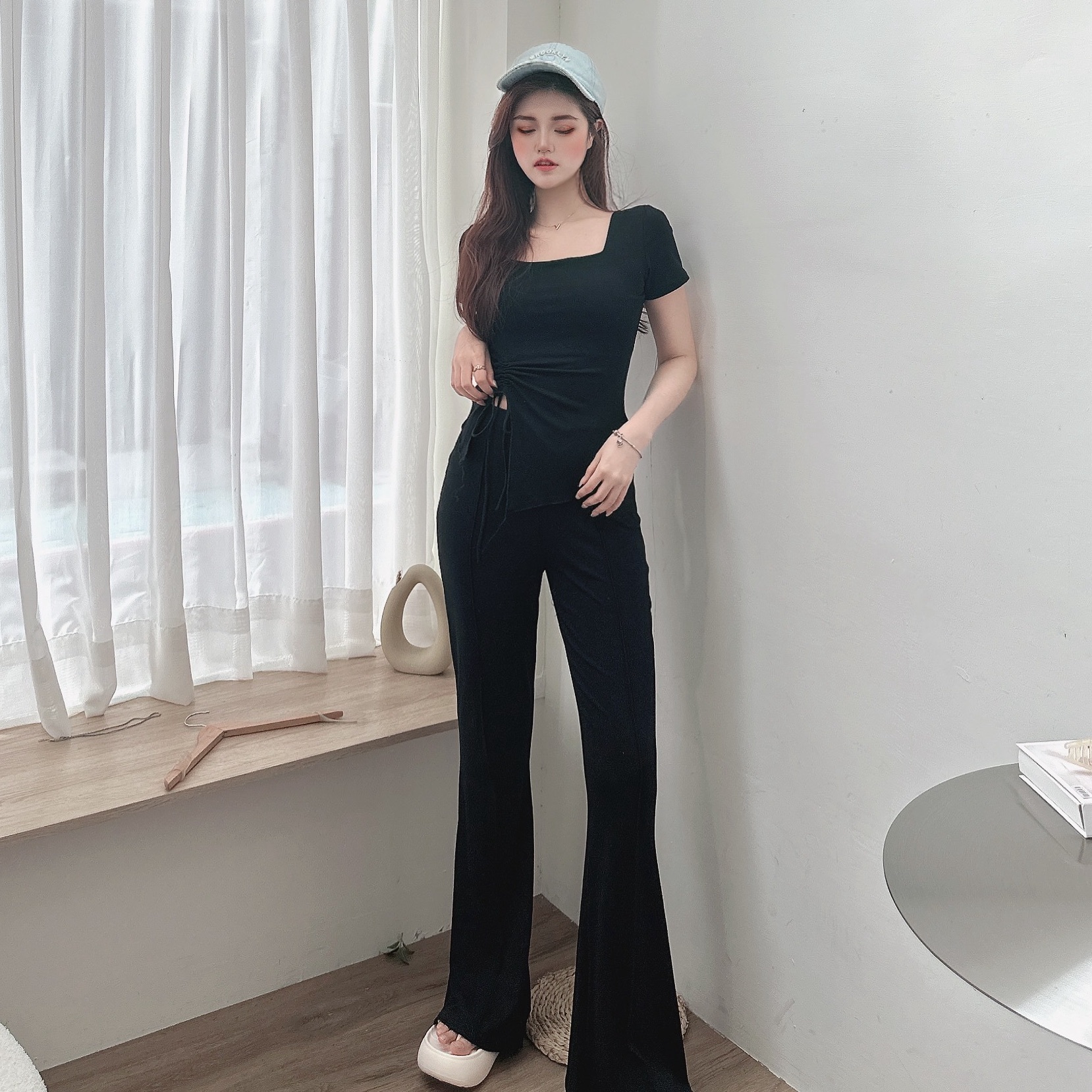 側抓皺休閒彈棉套裝/三色