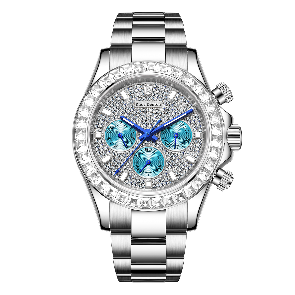 【Rudy Denton 勞迪丹頓】RDT-009 三眼 晶鑽錶圈及錶盤 鏤空背蓋 夜光 不鏽鋼 機械 男錶