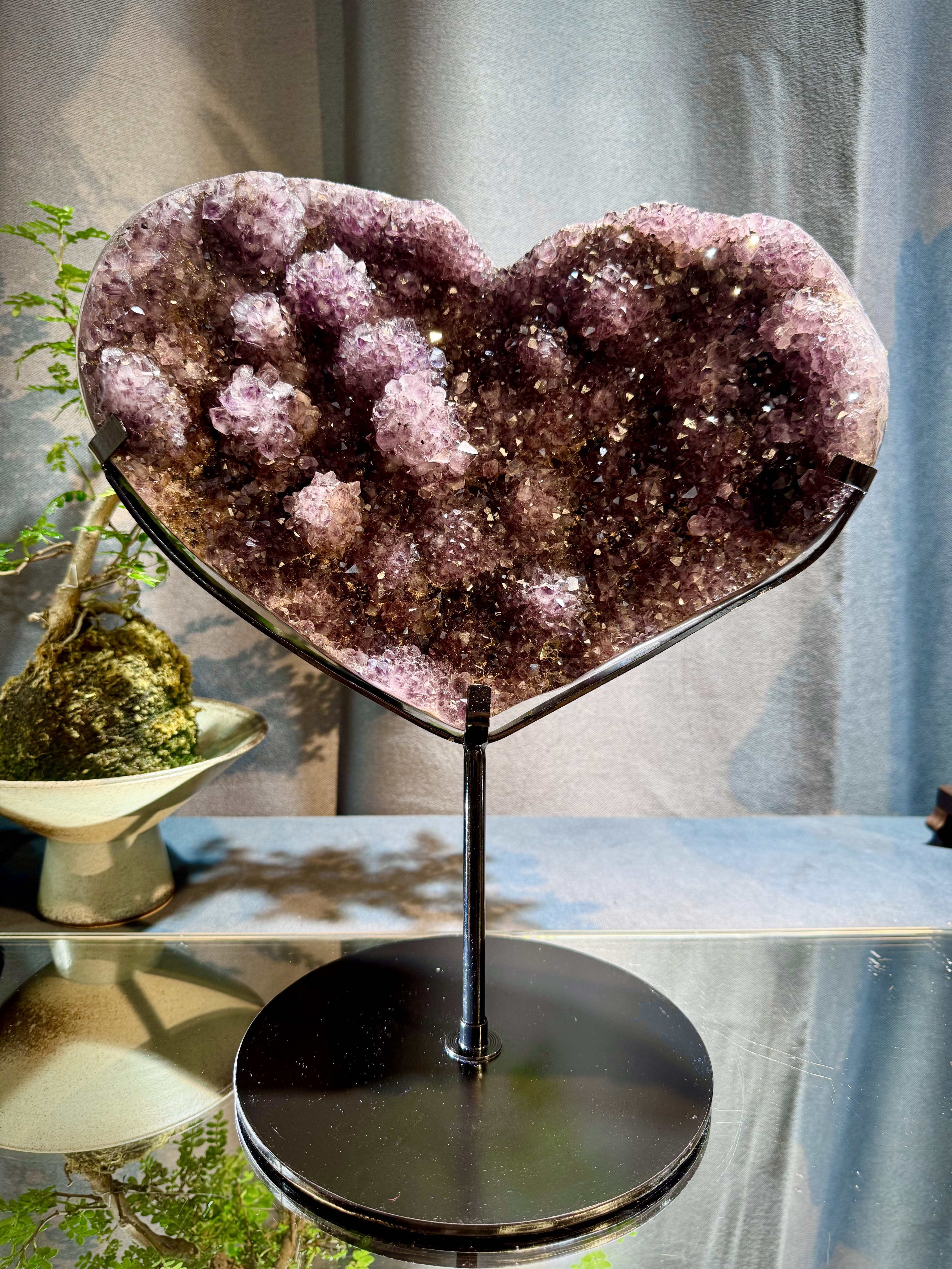 頂級深紫水晶花心心擺件 5603