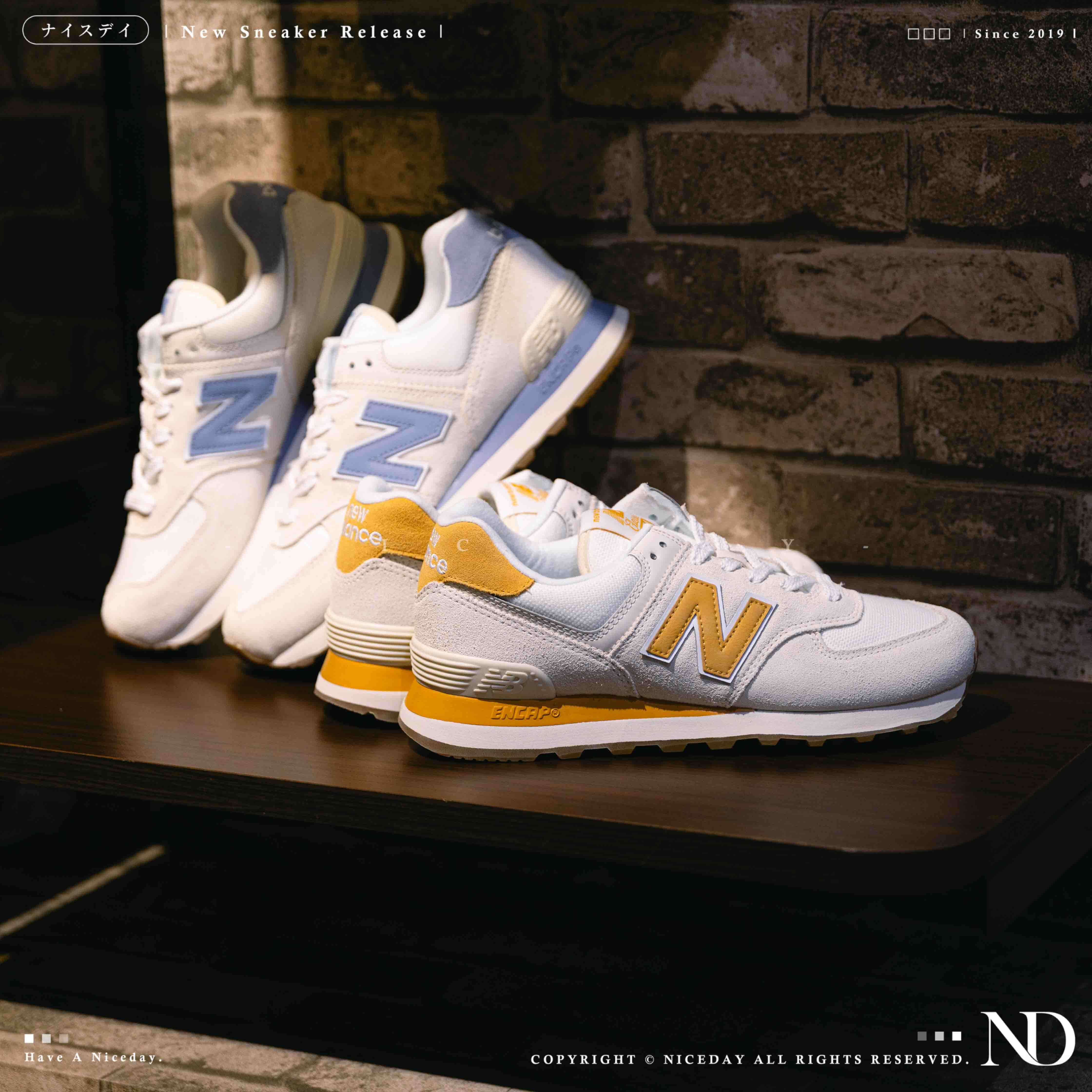 NICEDAY 現貨 New Balance 574 復古 奶油藍 奶油黃 麂皮 藍色 黃色 清新