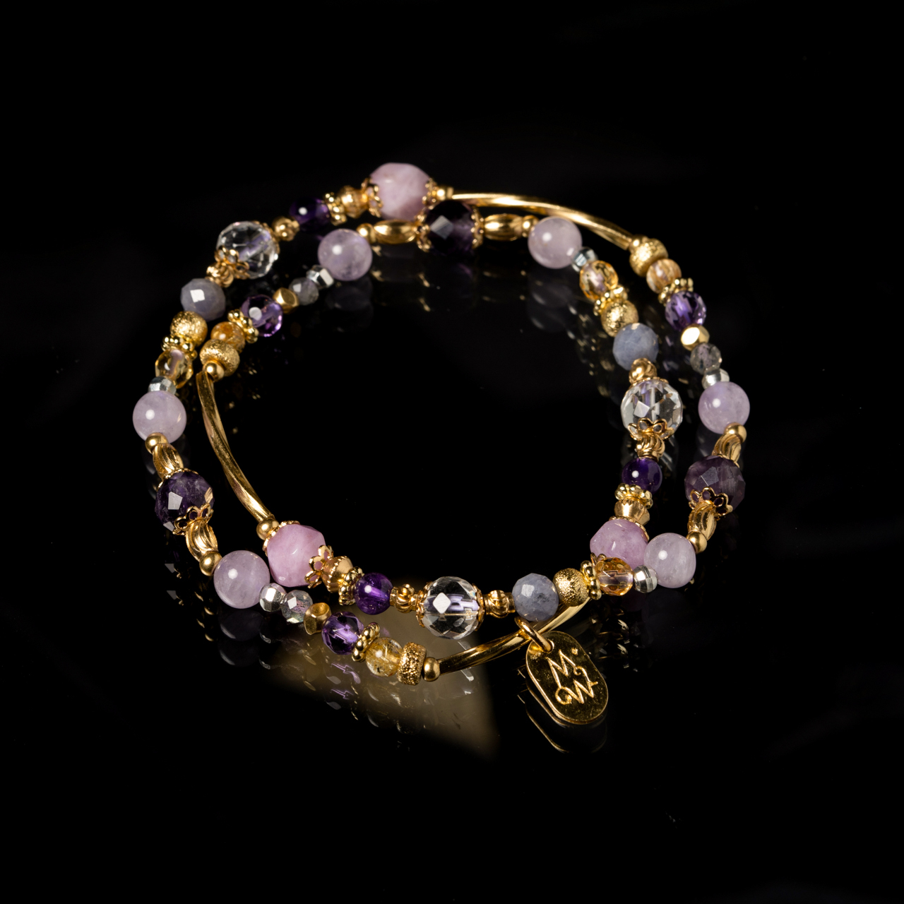 盛開南國｜薰衣草紫晶紫水晶丹泉石雙圈手鍊 C1723