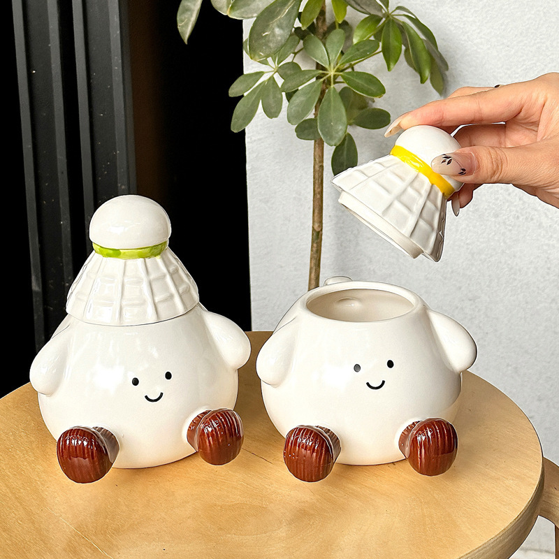 Funny Badminton Ceramic Mug with Lid