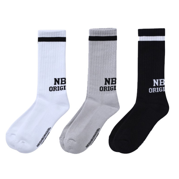 Neighborhood Logo Line Socks 黑色 / 灰色 / 白色 襪子 251WINH-UWM01