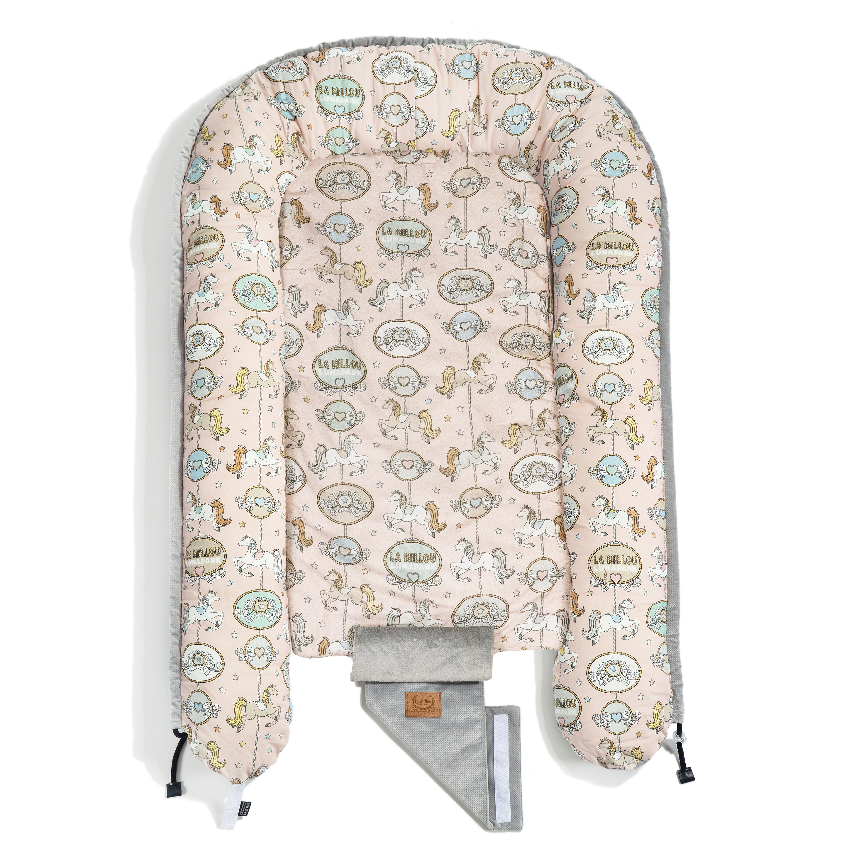 La Millou波蘭 Velvet 頂級棉柔嬰兒睡窩(鋪棉版)｜旋轉小木馬(粉底)｜舒柔深灰